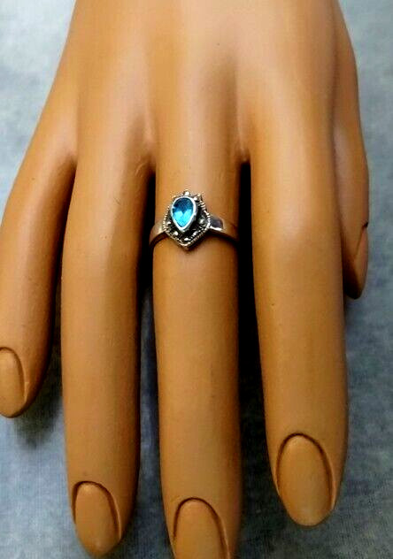 Vintage 925 Sterling Silver Marcasite Blue Topaz Ring Size 6.5 Signed CW