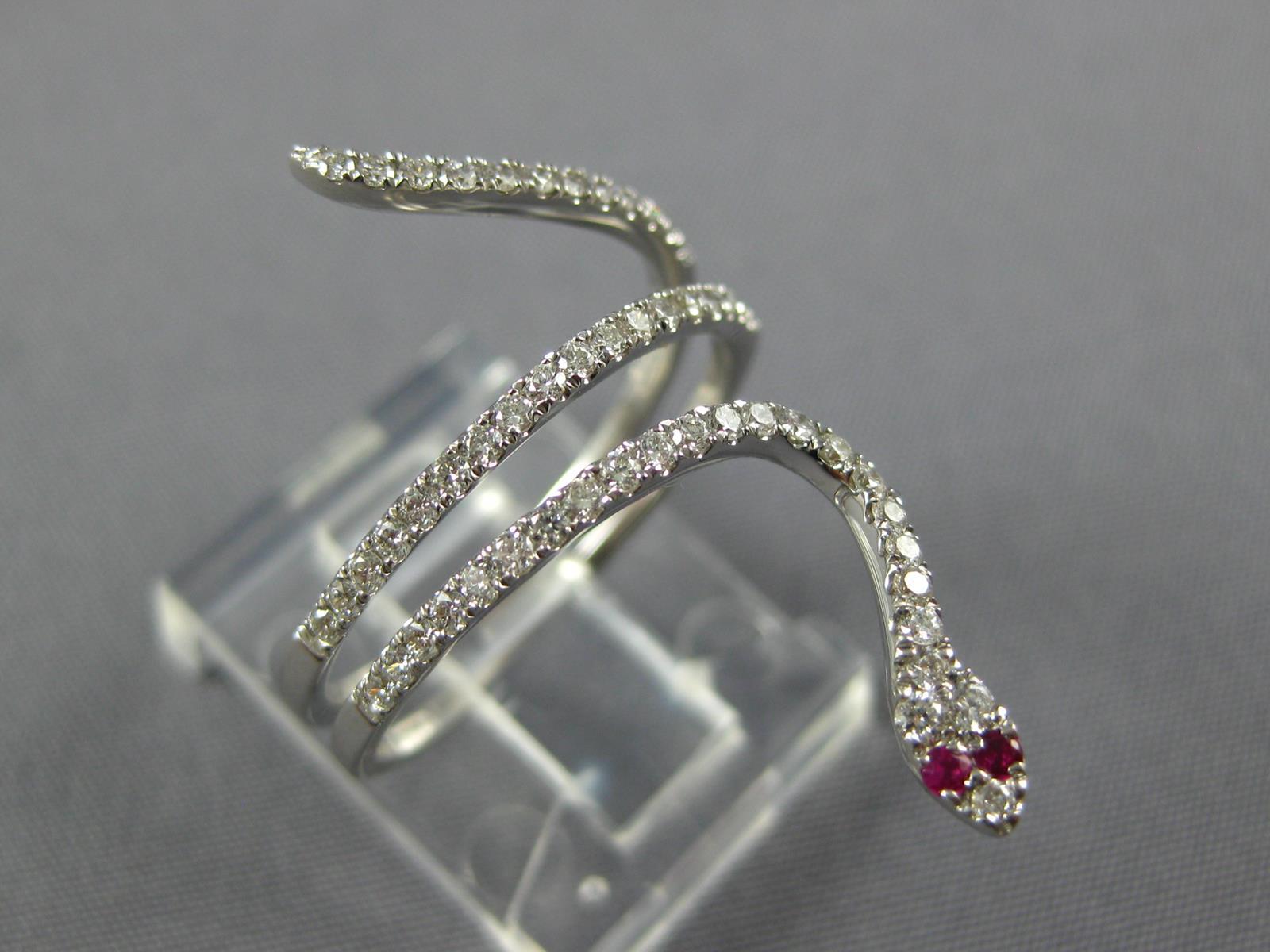 ESTATE 0.35CT DIAMOND & AAA RUBY 18KT WHITE GOLD 3D CLASSIC HAPPY SNAKE FUN RING