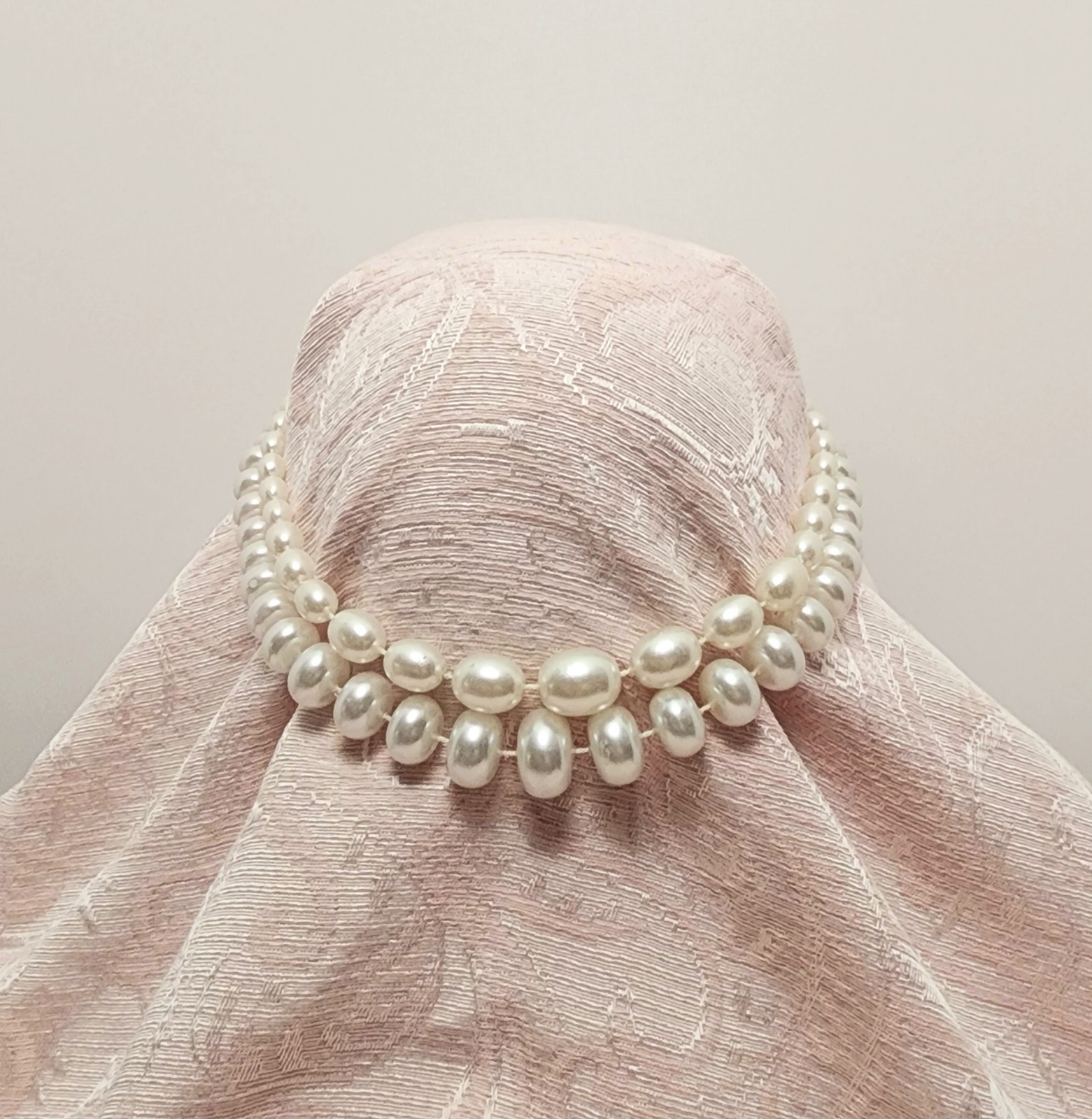 2 set VTG Baroque & Egg Shaped Faux Pearls 23.5 in Old Hollywood glamor MCM
