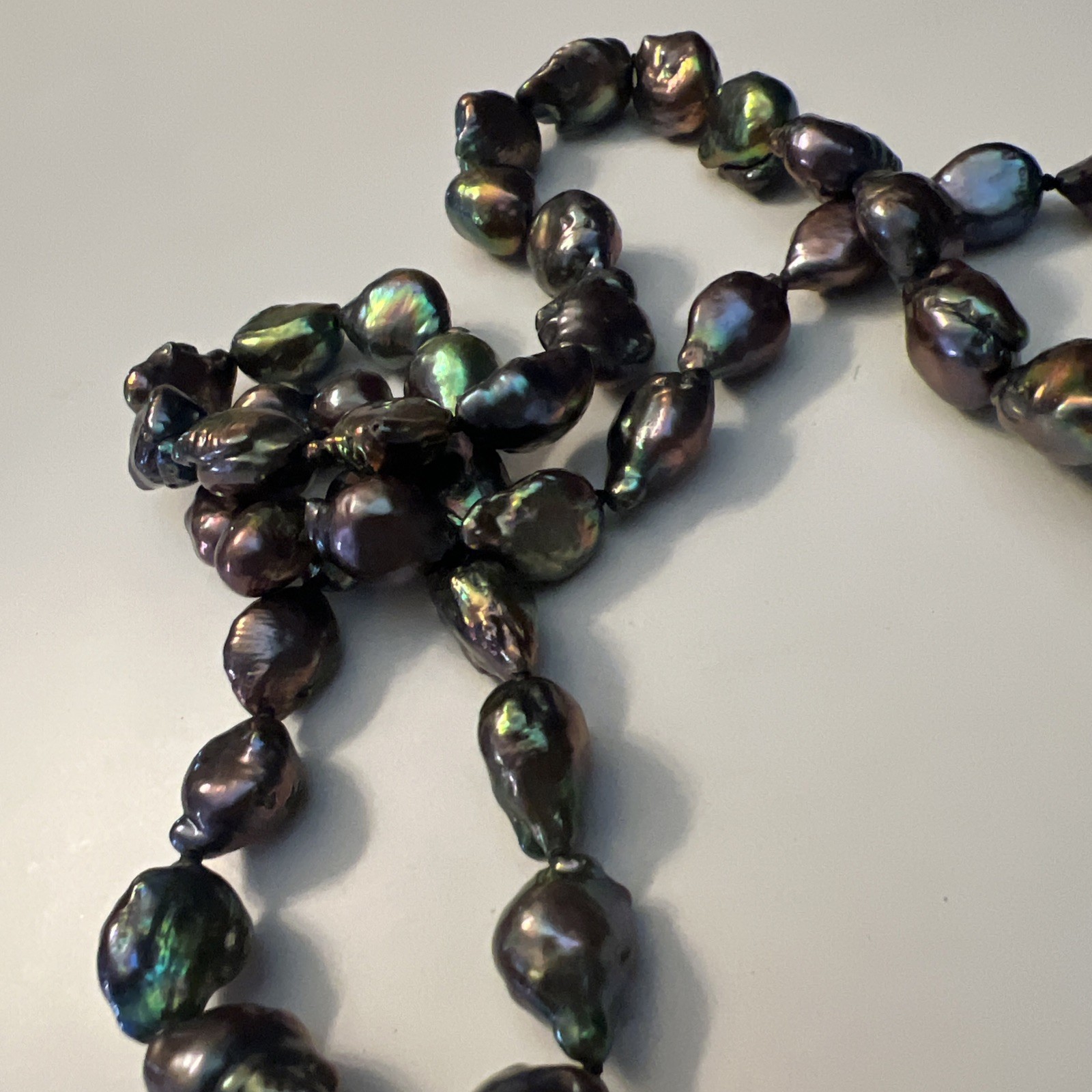 Multicolor Black Peacock Pearl Necklace Baroque 19 inch Potato Hand Knotted OOAK