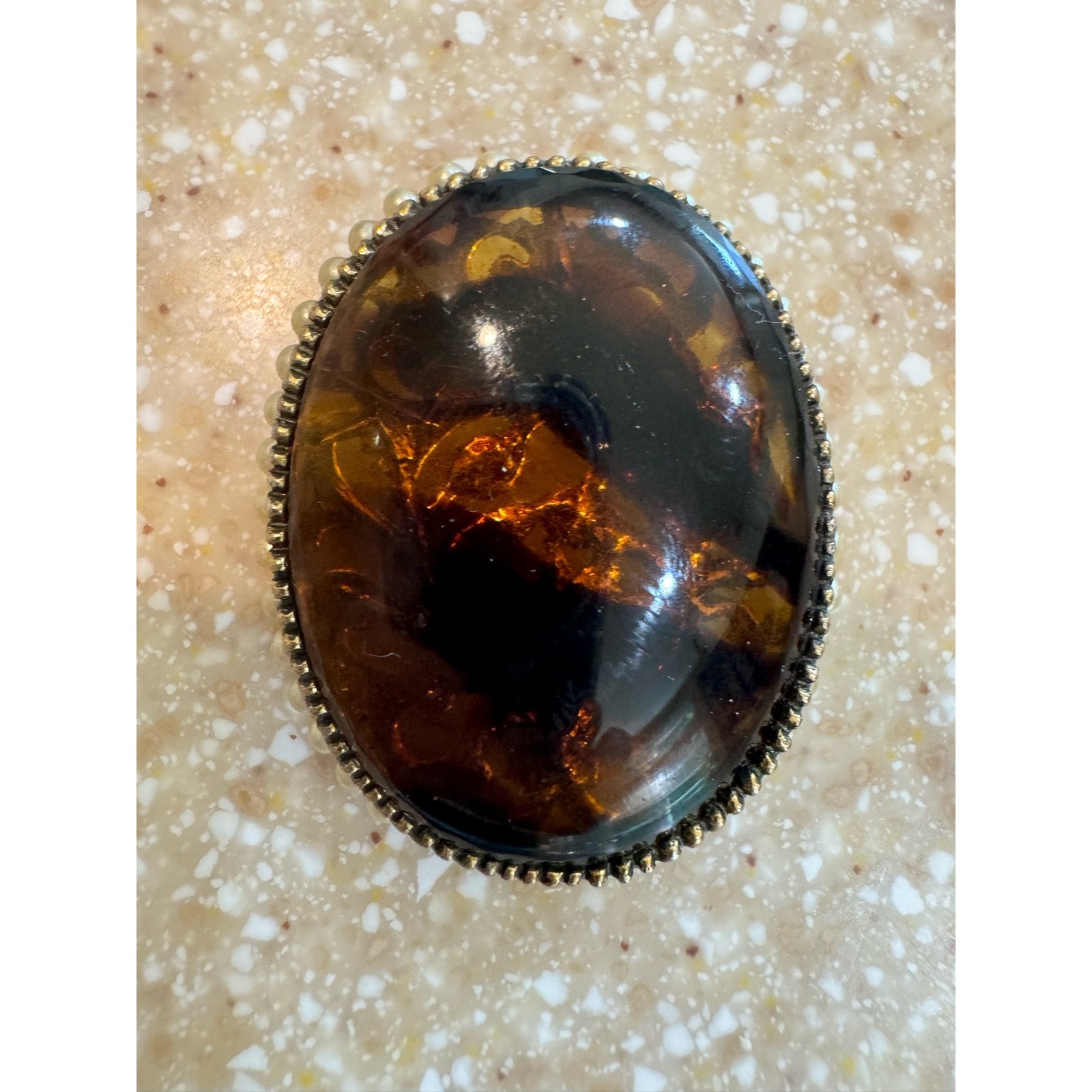 VTG Brooch Pin Gold Tone Honey Amber Murano Style Pearls Costume Jewelry Damage