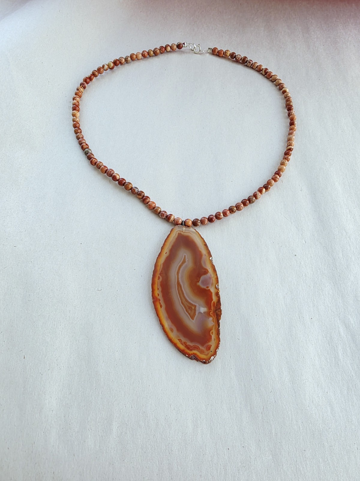 New Sterling 925 Agate Geode Rust Brown Jasper Necklace Goblin fairy Festival