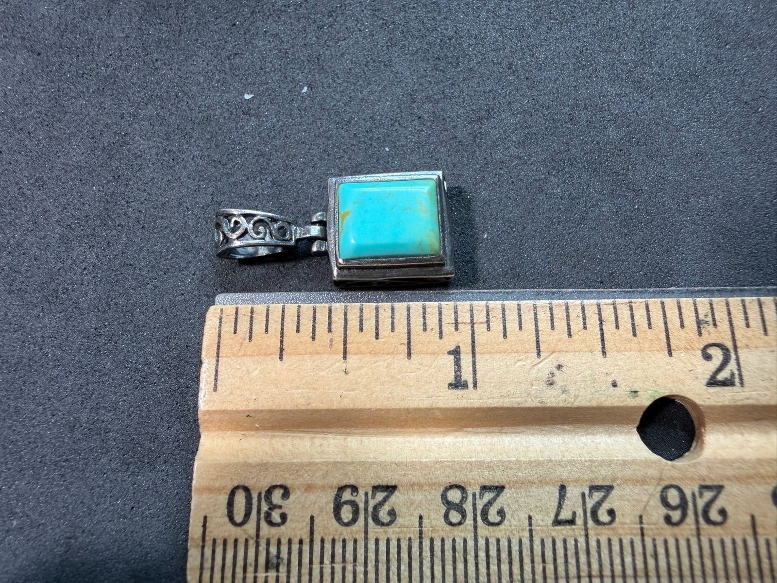 3.11g Vintage Sterling Silver 925 Square Turquoise Tone Pendant Ornate Bail M