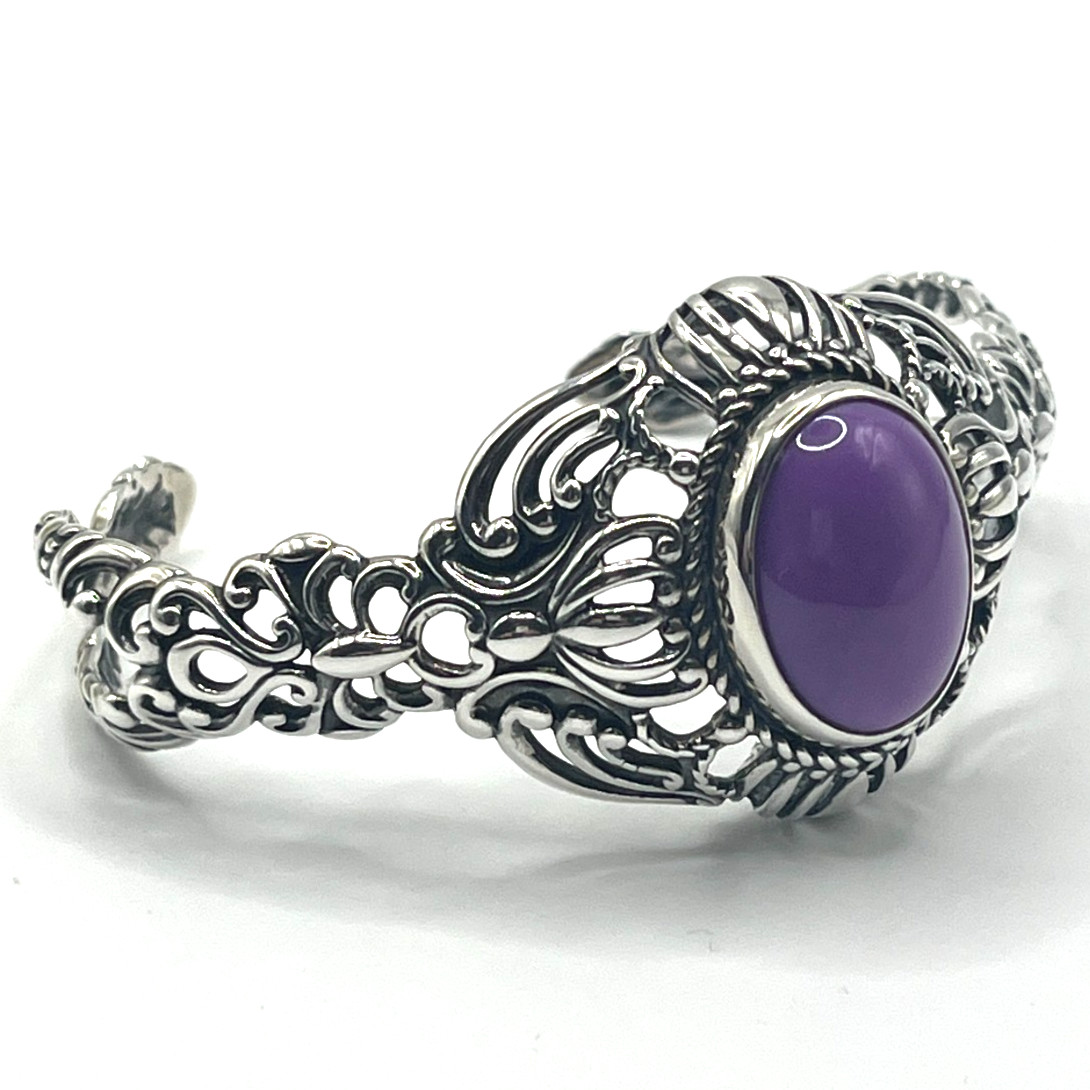 VTG Carolyn Pollack Cuff Bracelet Purple Charoite Cabochon Scroll Sterling 925