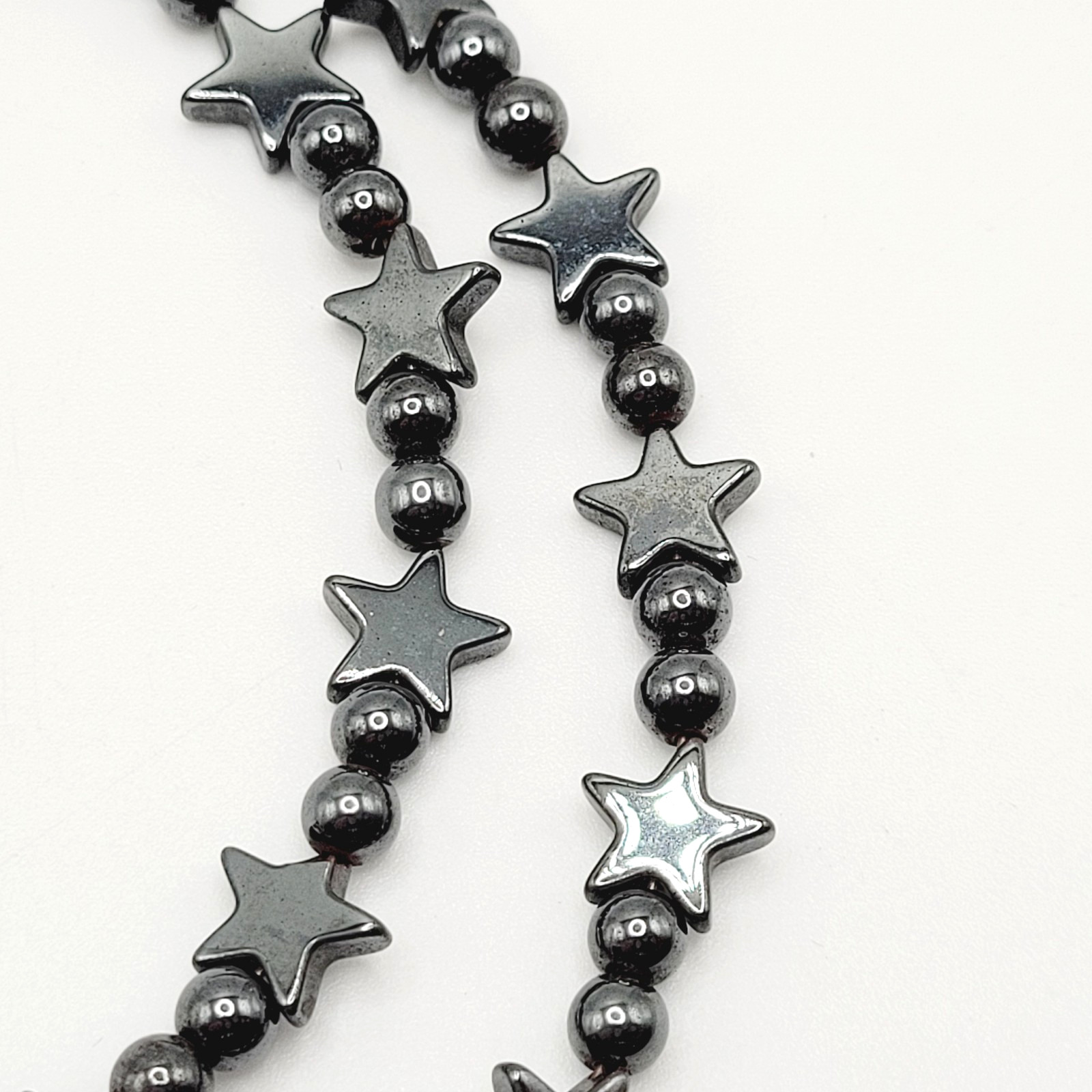 Celestial Sun Stars Black Hematine Bead Pendant Gold Tone Cone Ends Necklace