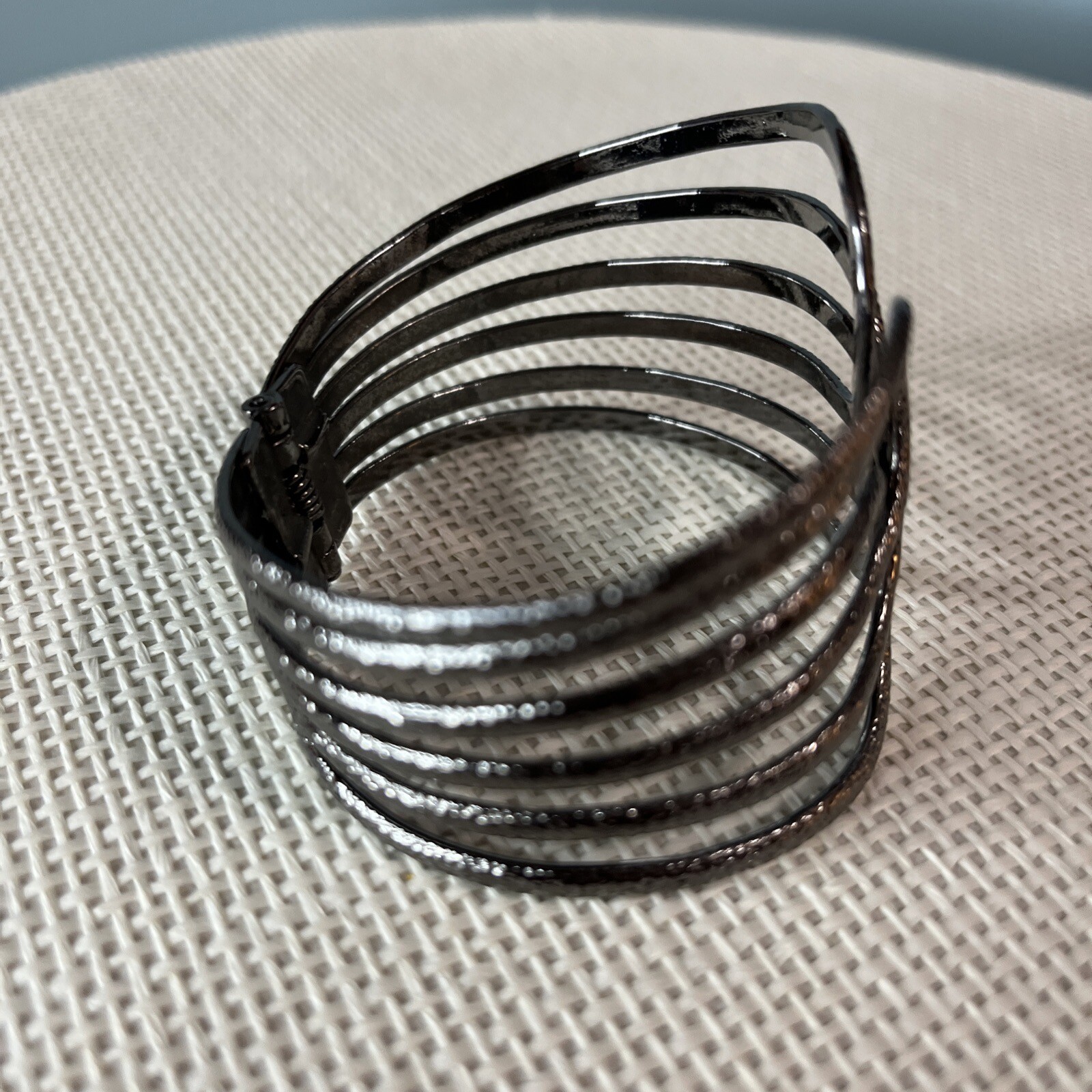 Vintage Grey Metal Scalloped Front Opening Hinged Cuff Bracelet