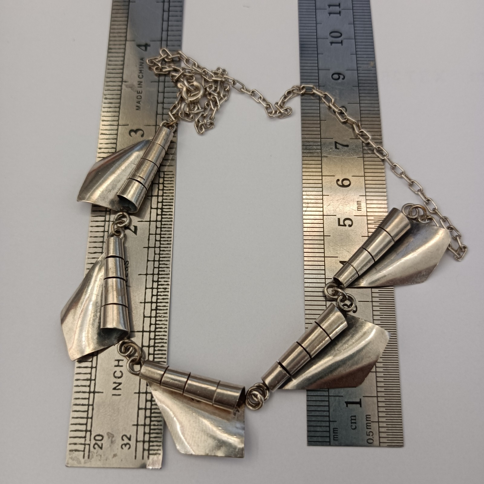 Modernist Silver Necklace Sculptural Artisan Bib Statement Abstract Handmade VTG