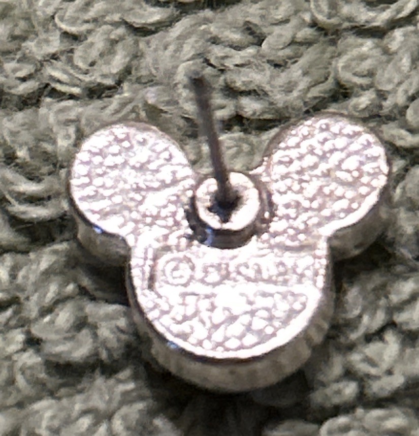 Vintage Tiny Silver Tone Metal Micky Mouse Dainty Head Earrings
