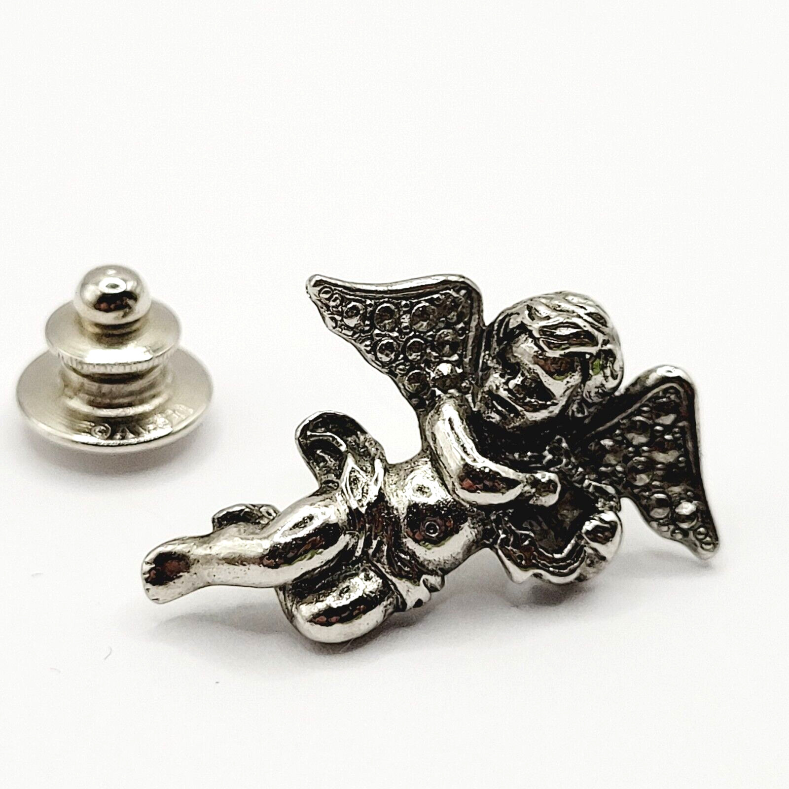 Cherub Angel Lapel or Scatter Pin Silver Tone Faux Marcasite Avon Vintage 1984