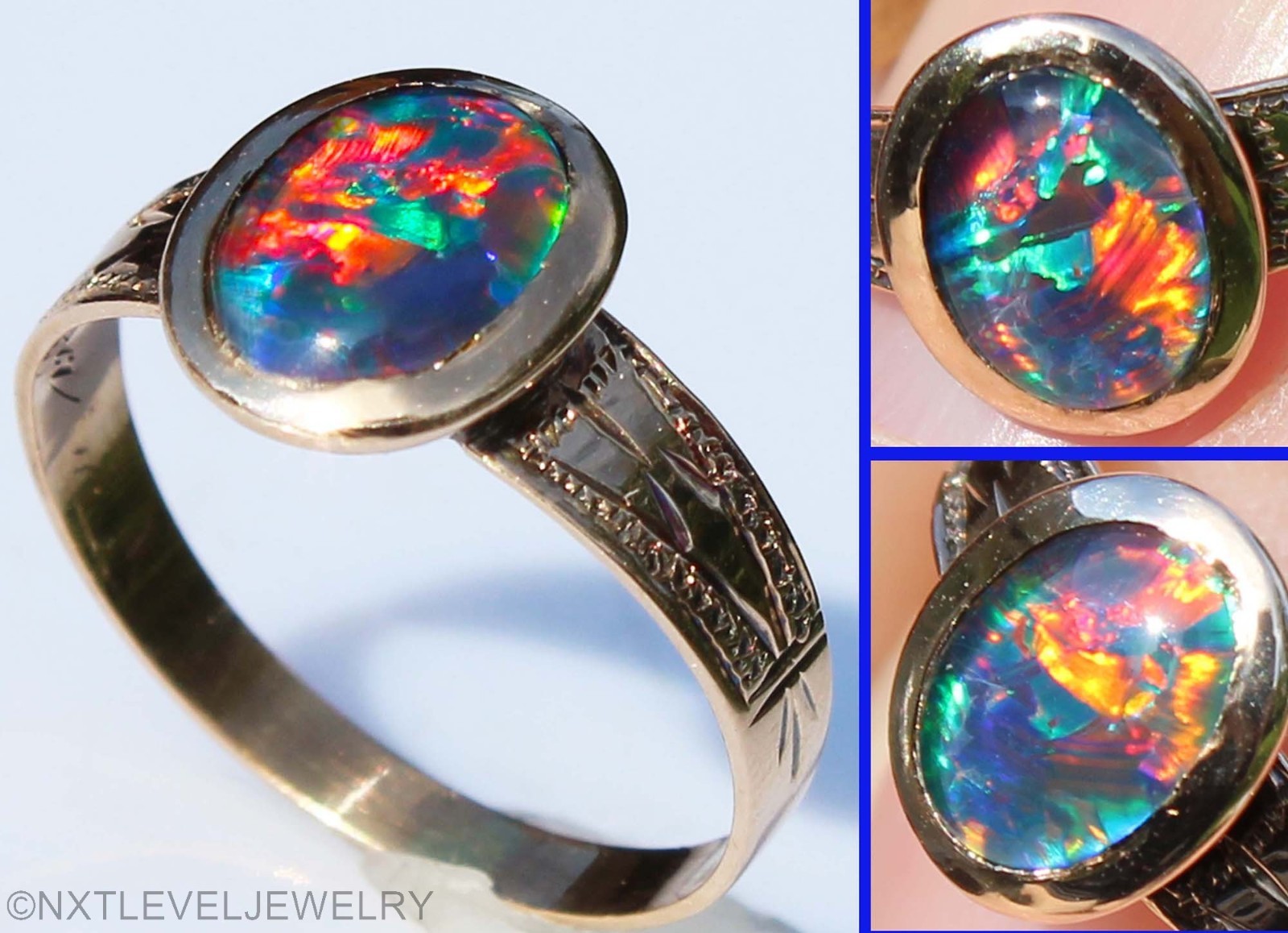 Antique c1900 Victorian Natural Opal 10k Solid Rose Gold Ladies Cocktail Ring