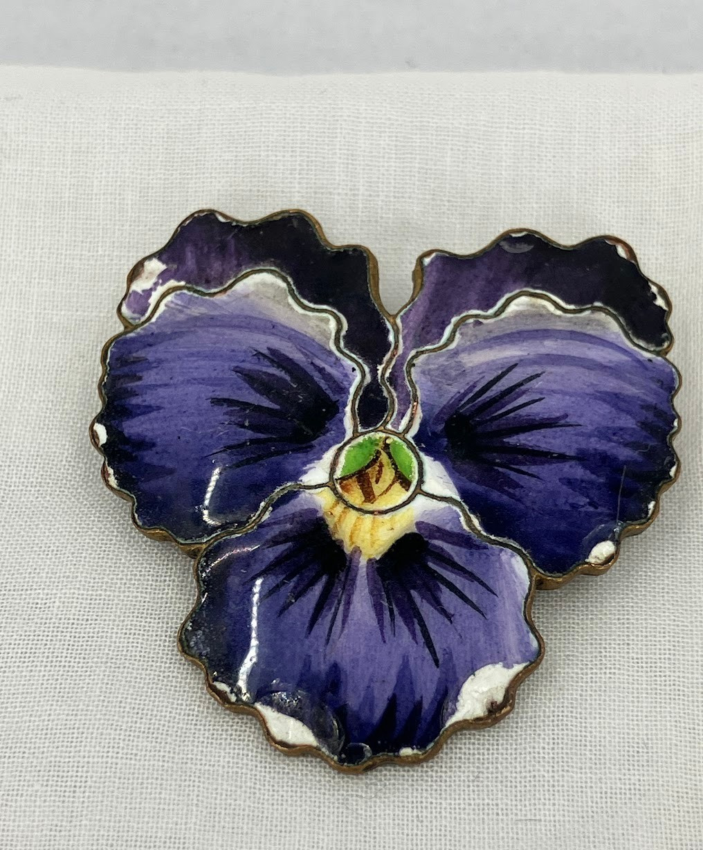 Vintage Enamel Pansy Brooch Flower Shaped Pin