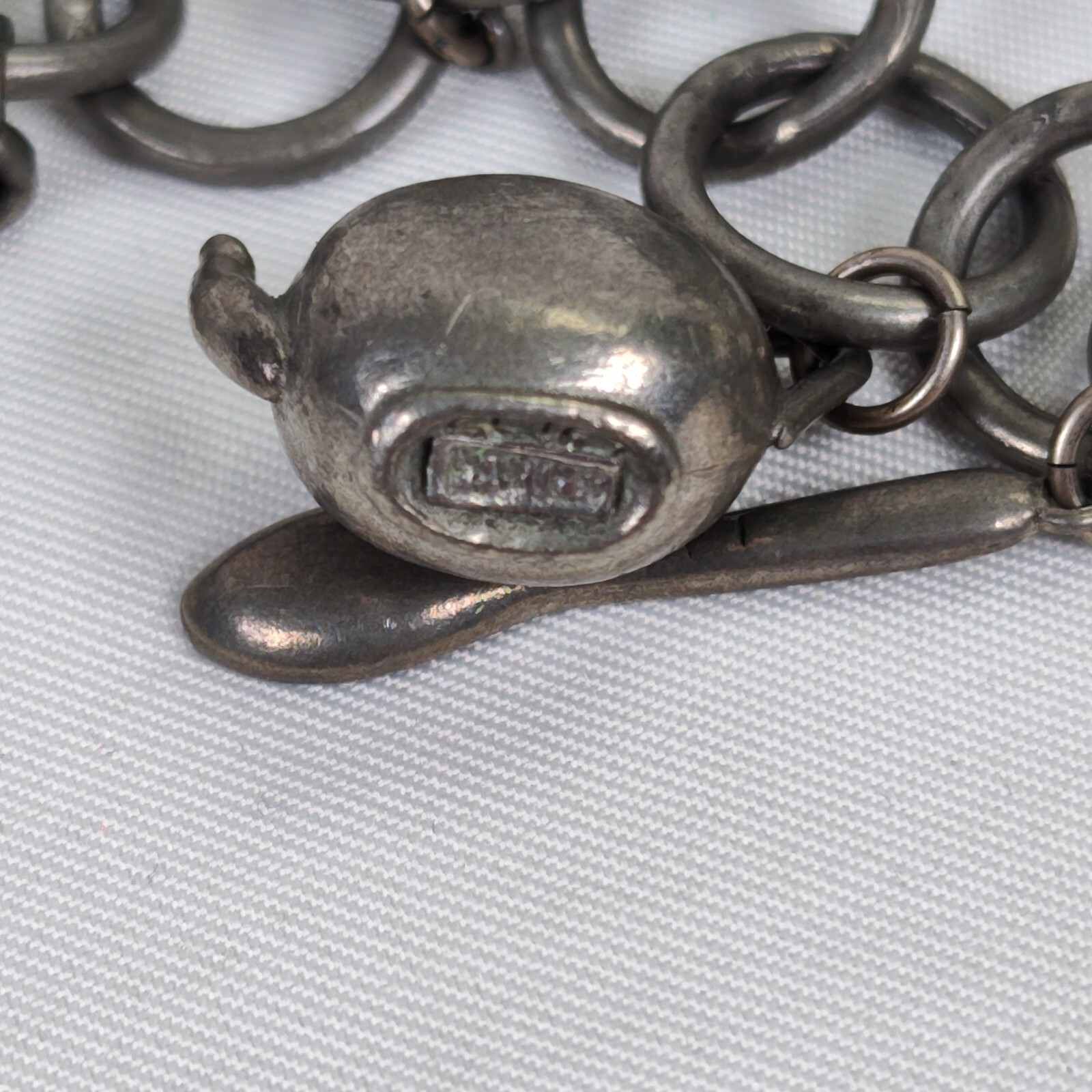 Jim Clift Pewter Tea Pot Charm Bracelet and Earrings Set Toggle Clasp