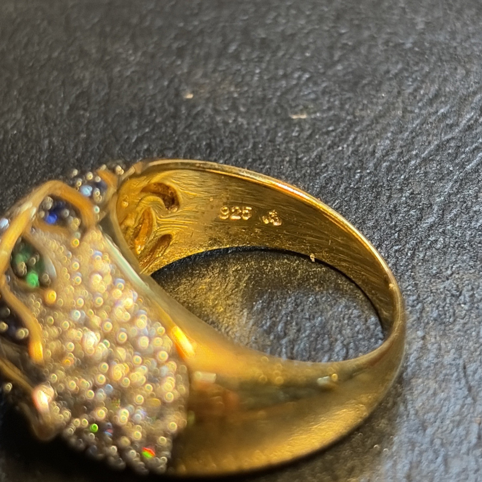 Size 6.75 Victoria Wieck Peacock Feather Pattern Ring Gold 925 Sterling Silver