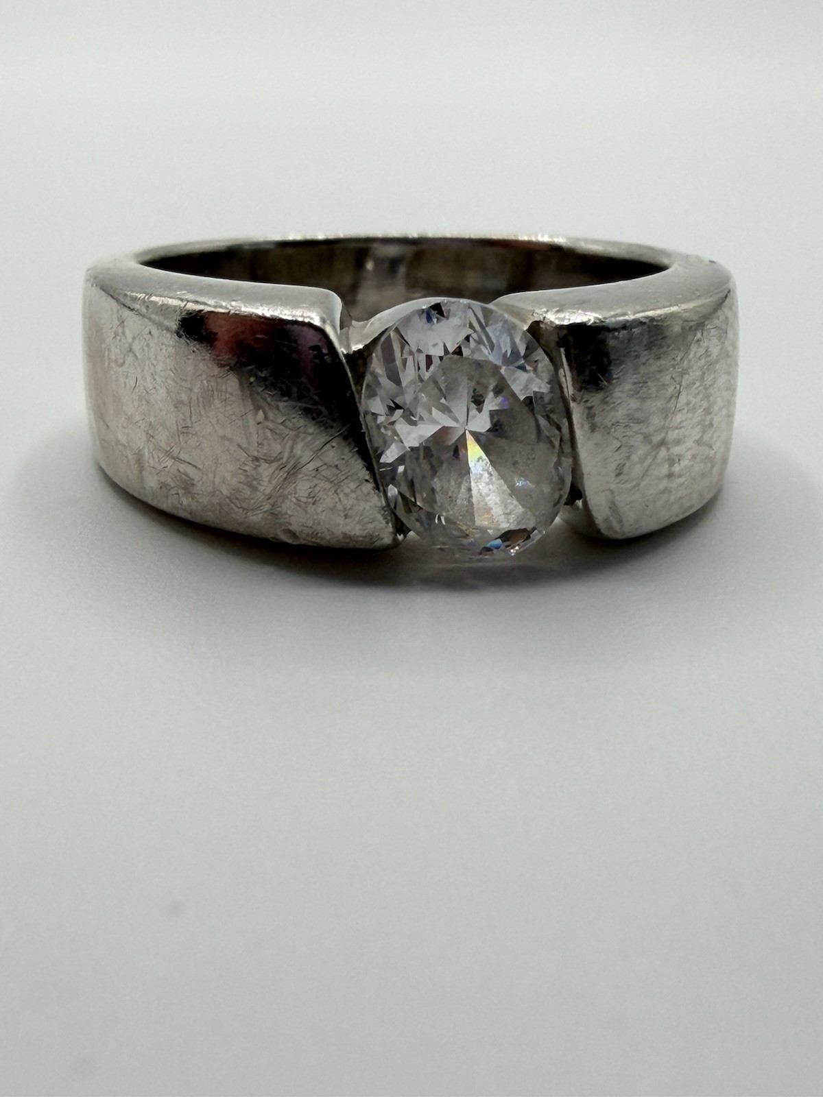 Sterling Silver Band With Tension Set CZ Modernist 925 Band size 8 US