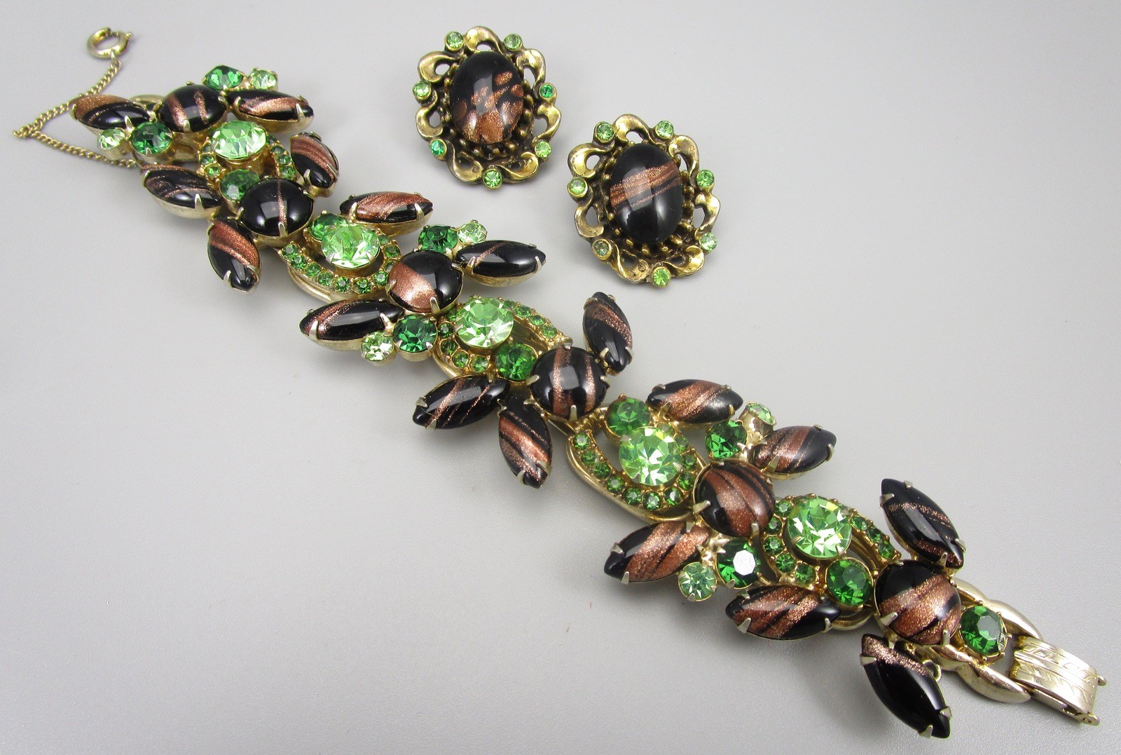 RARE JULIANA DELIZZA & ELSTER AVENTURINE GLASS BRACELET W/ COORDINATING EARRINGS