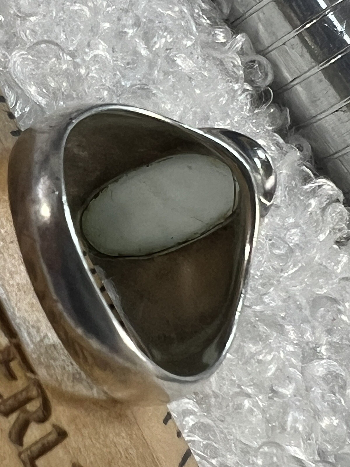 Very light green Jade Sterling Silver 925 VINTAGE Men’s 3/4″ N BAND RING size 10