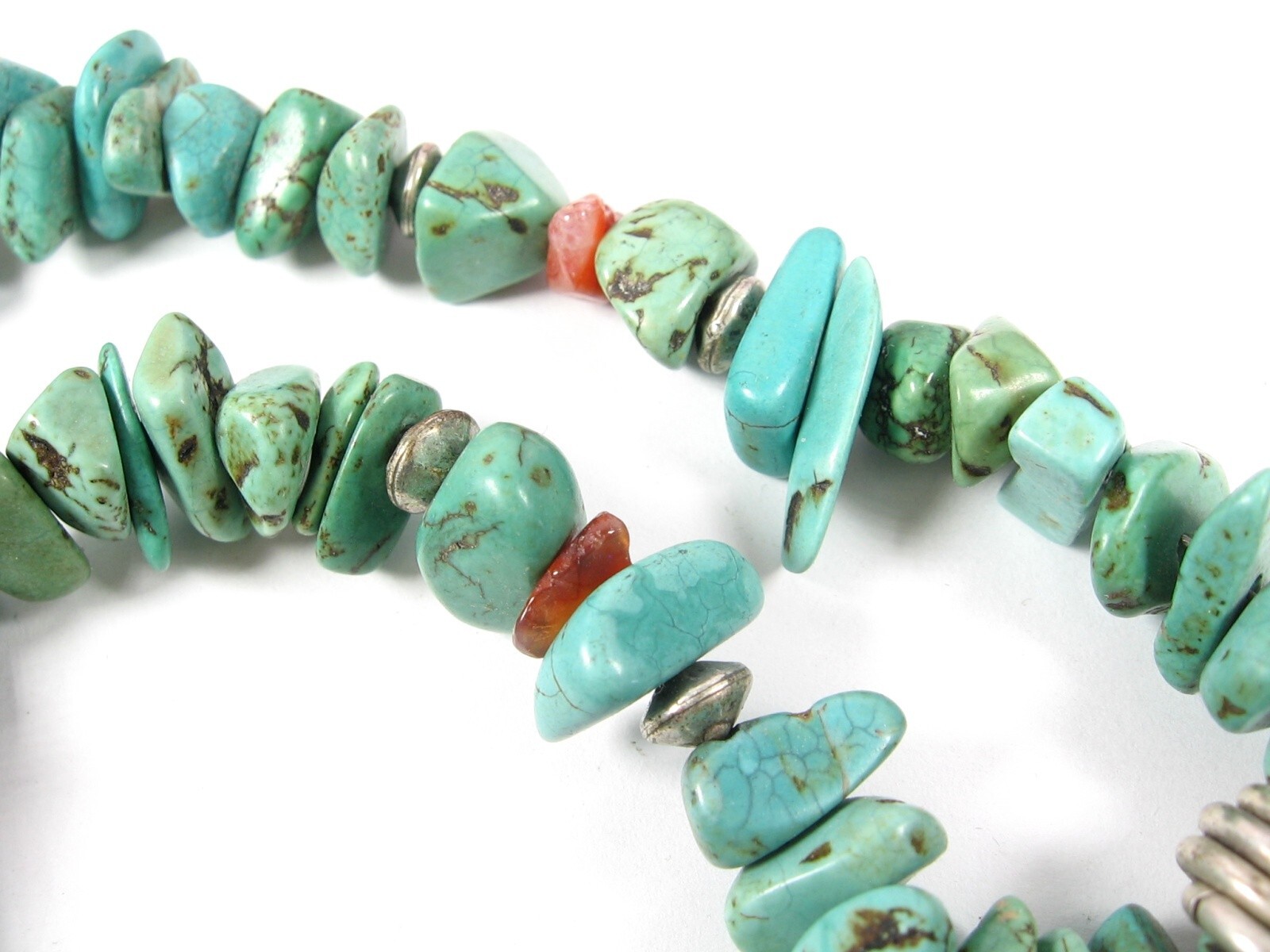 COLDWATER CREEK Vintage Green Turquoise Stone Bead Spiral PENDANT Silvertone 18″