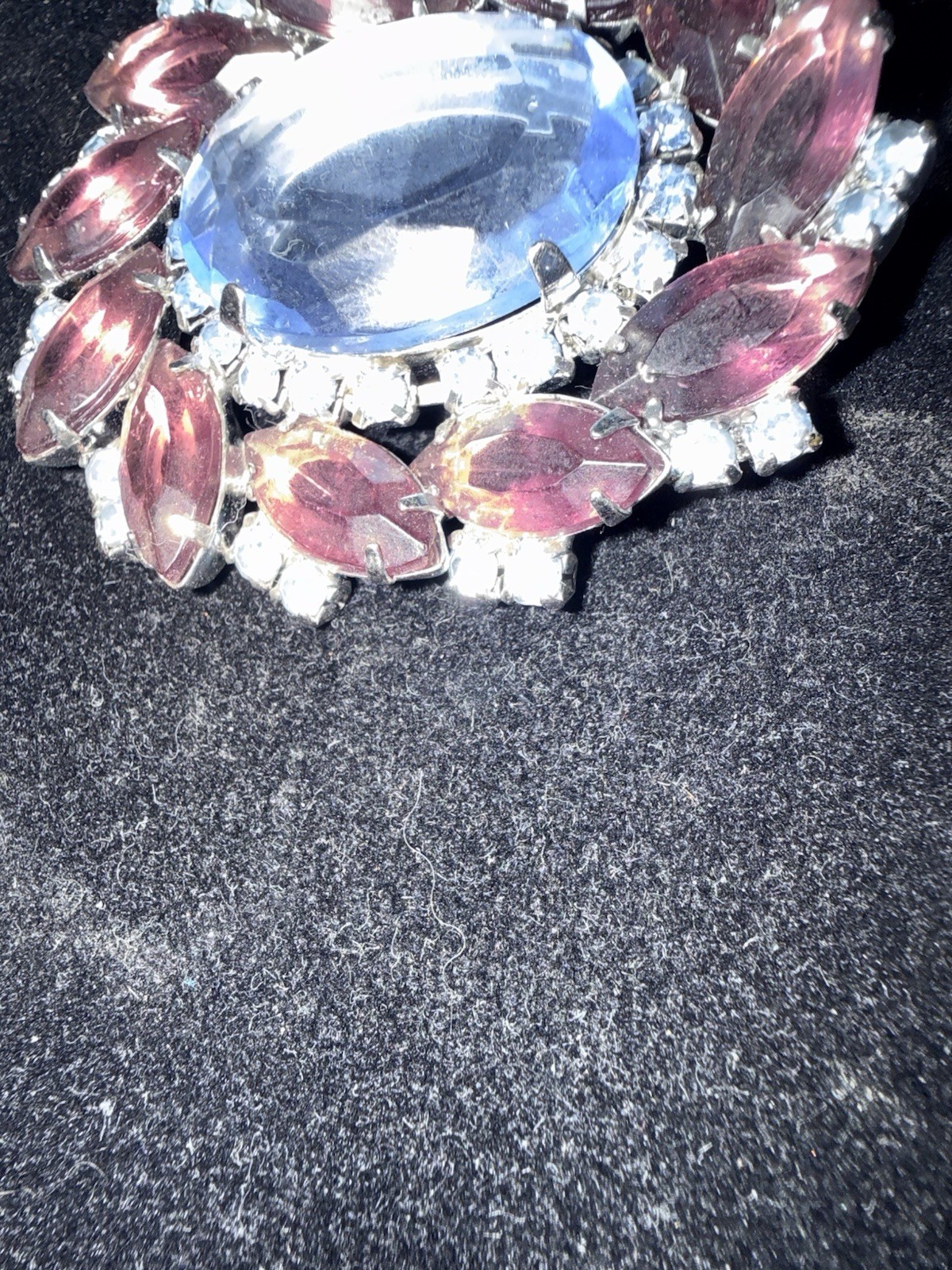 Vintage Baby Blue And Purple Rhinestone Silvertone Brooch ~Absolutely Stunning