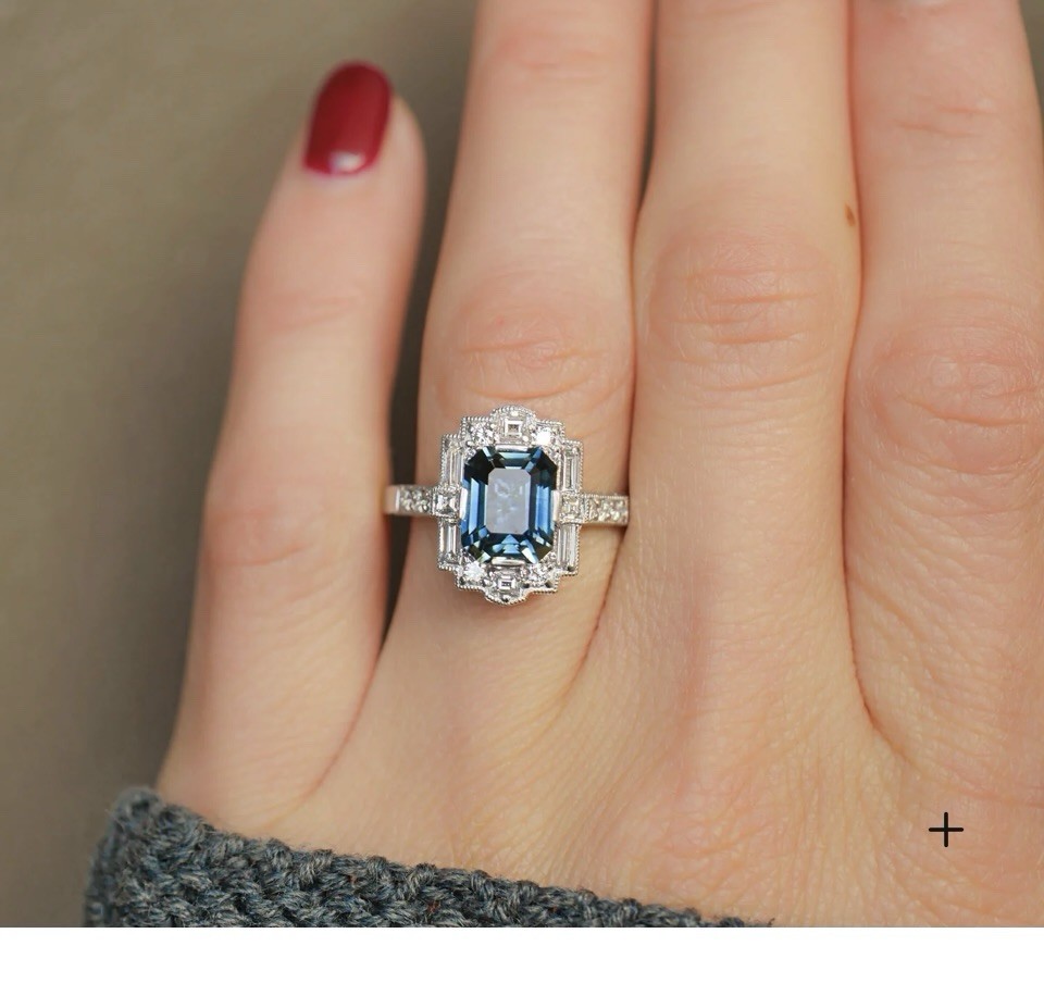 3.2 Ct Aqua Octagon Cut Art Deco Halo Engagement Mosaic Ring in Argentium Silver