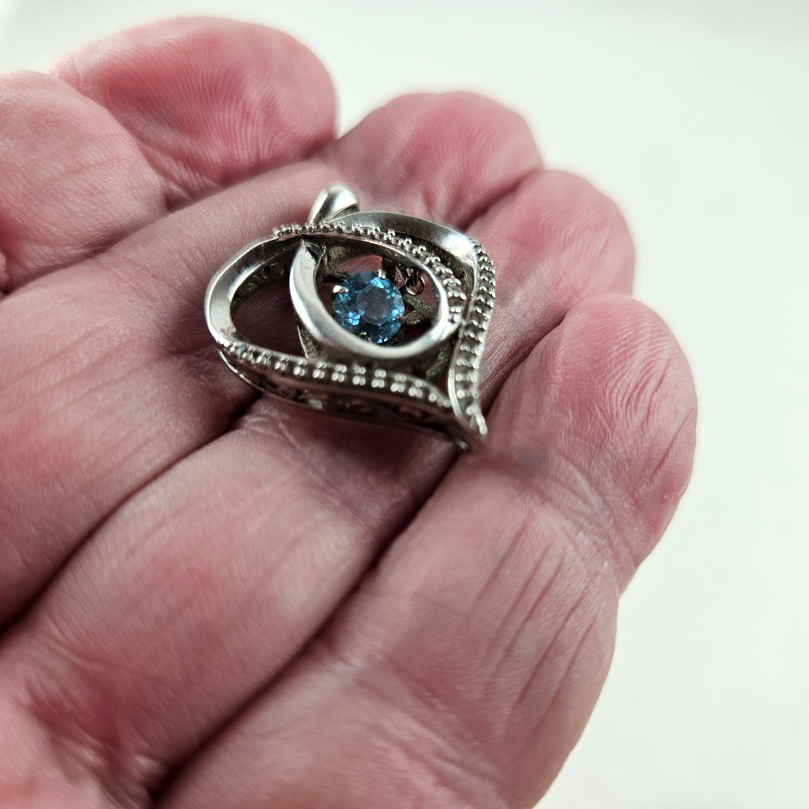 Sterling Silver Heart Pendant with Blue Topaz & White Sapphire 4.3g [8768]