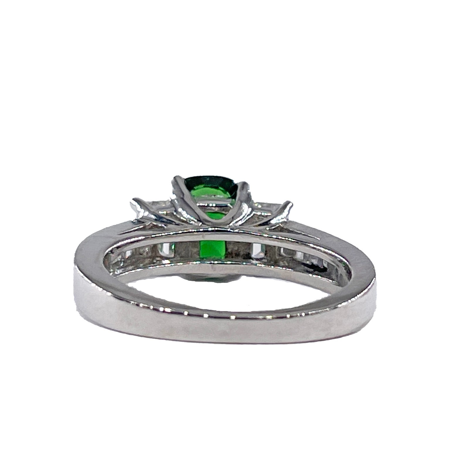 Vintage GIA 2.46ctw Natural Green Cushion Cut Tsavorite Diamond Platinum Ring