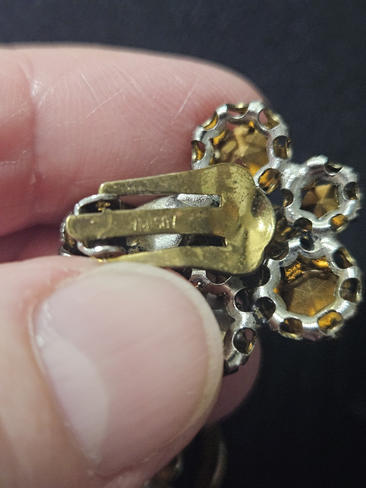 VINTAGE, 1980’S GOLD-TONE CLIP ON EARRINGS WITH RHINESTONES & LEAVES; AUSTRIA