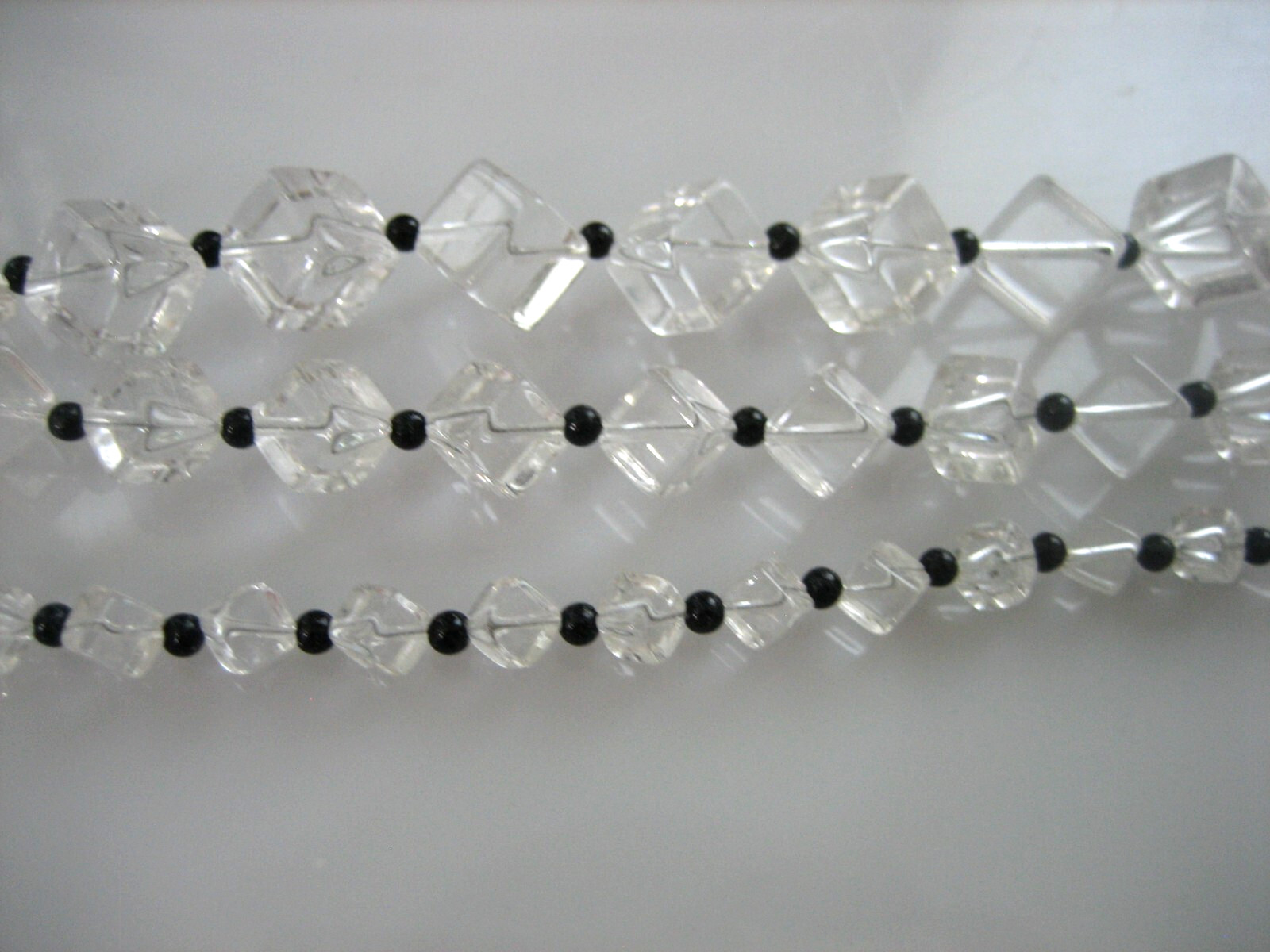 ART DECO VINTAGE ROCK CRYSTAL BEADS SQUARE CUT HOOK CLASP NECKLACE