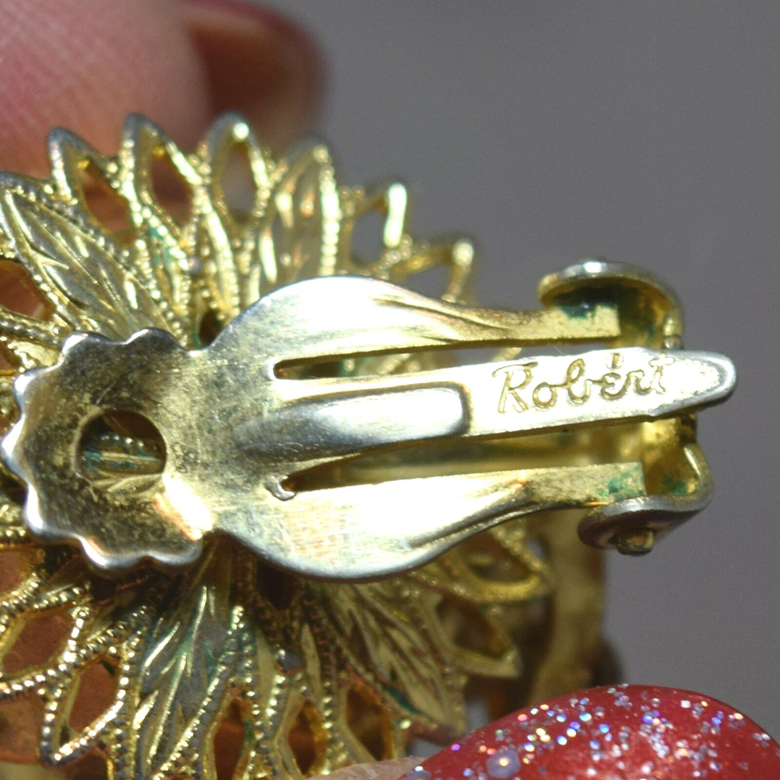 Stunning Enameled Rose Figural Brooch & Earring Set by Robert w/Rhinestones!