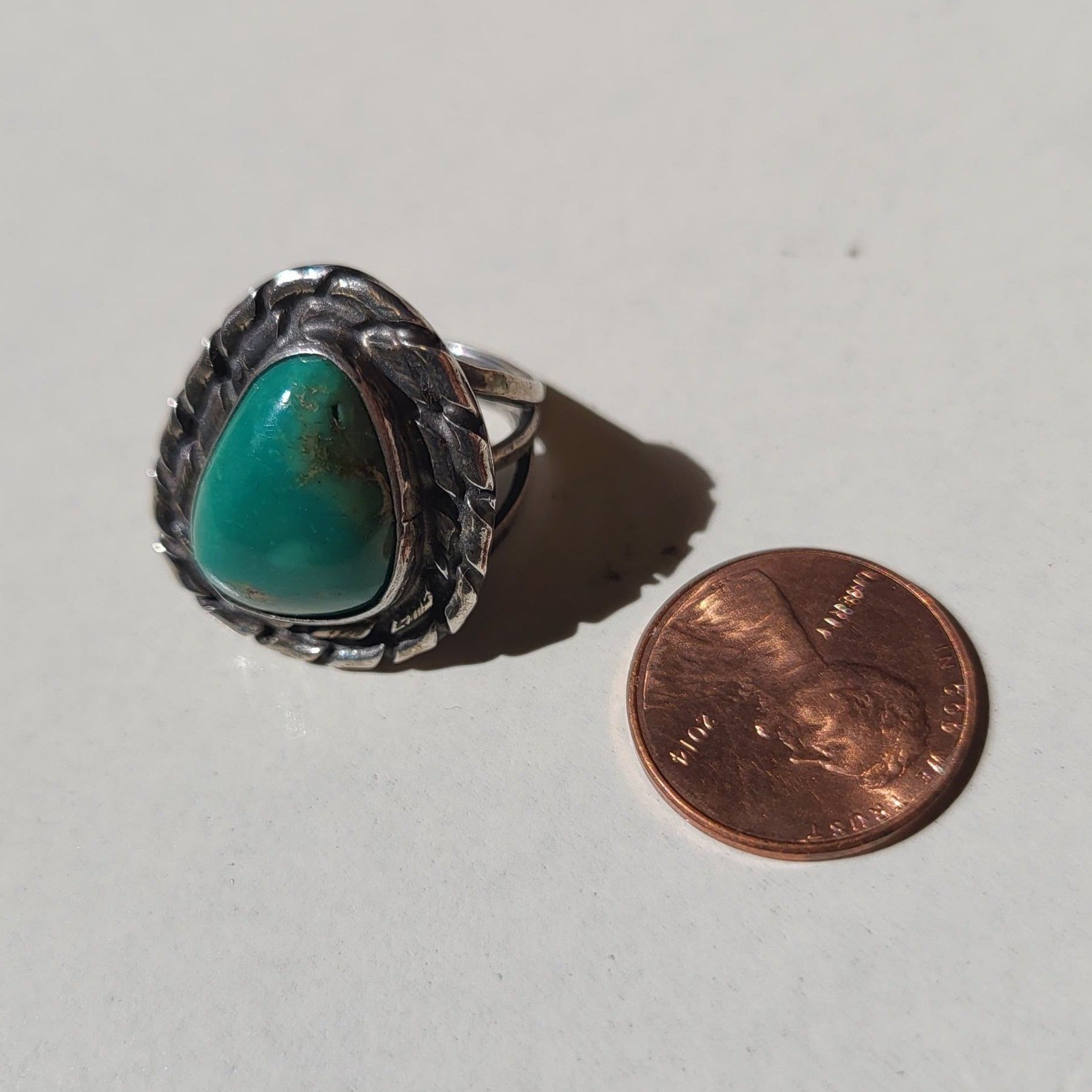 925 Sterling Silver Turquoise Teardrop Ring Sz 5.25 Vintage Boho Navajo