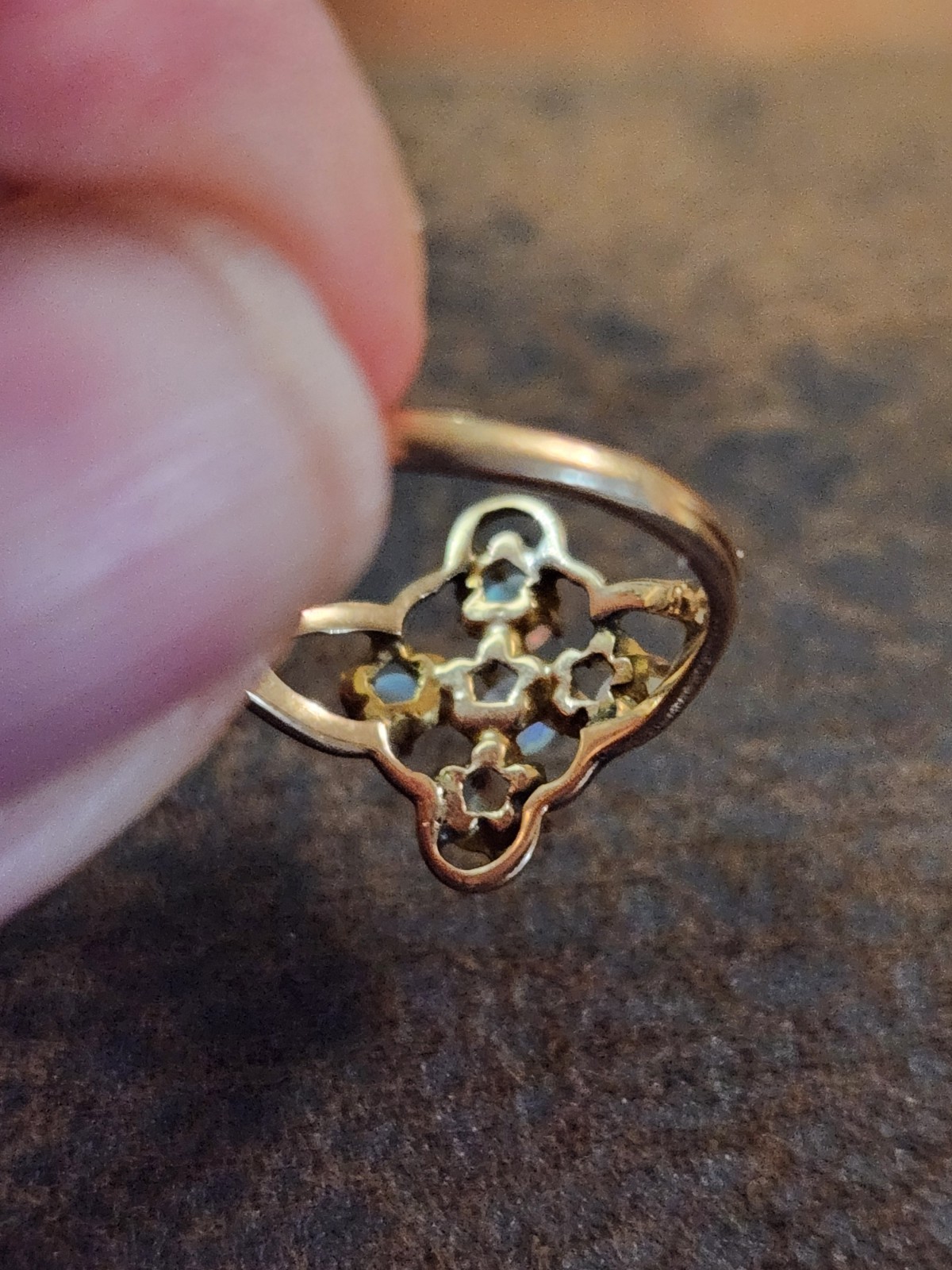 Antique 10k Yellow Gold Ostby Barton Opal Cross Ring Deco Sz 3.25 Pinky 1.22g
