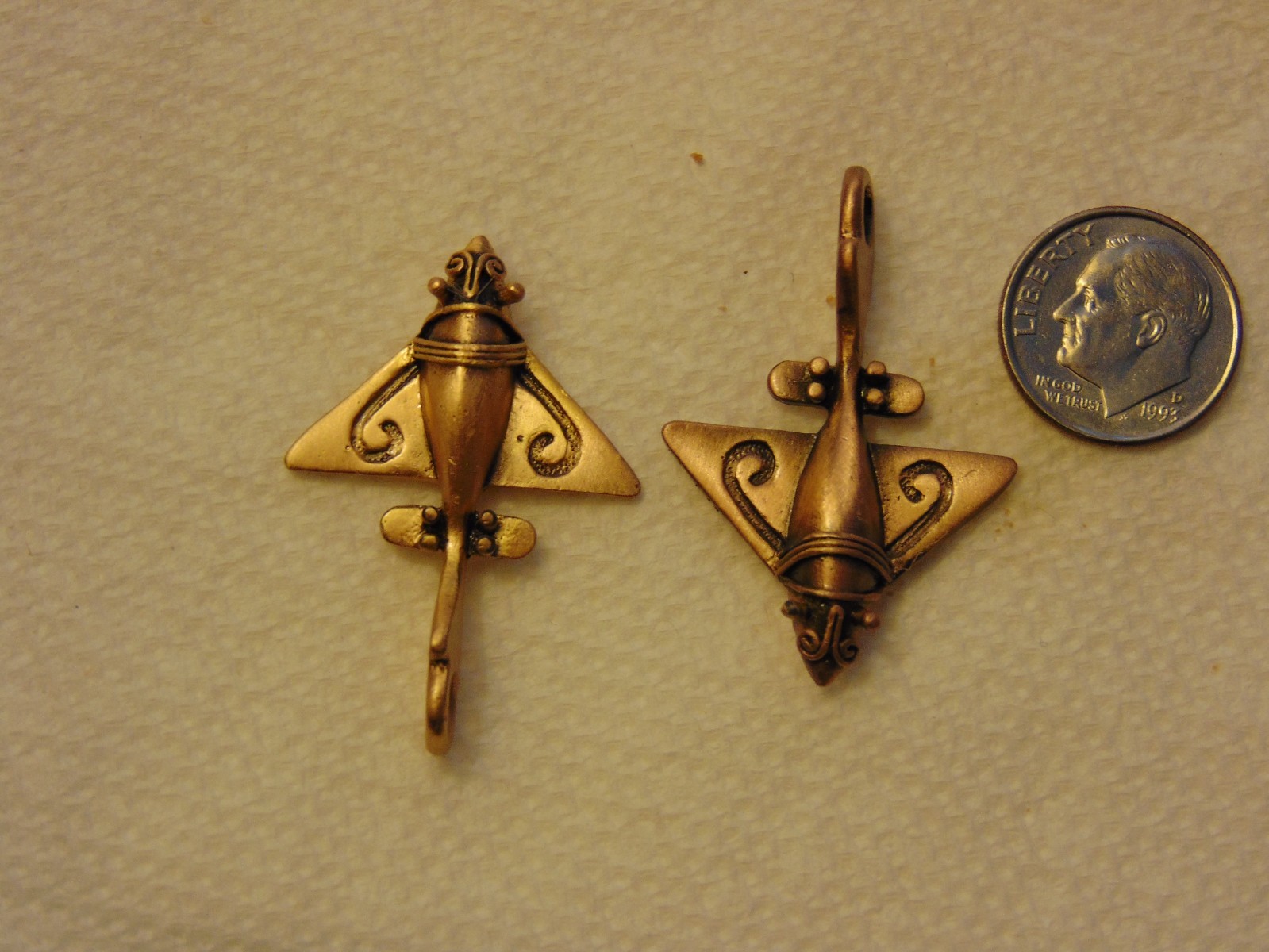 Lot of 2 Brass Bug Space Ship Plane Charm Pendant 1.5″