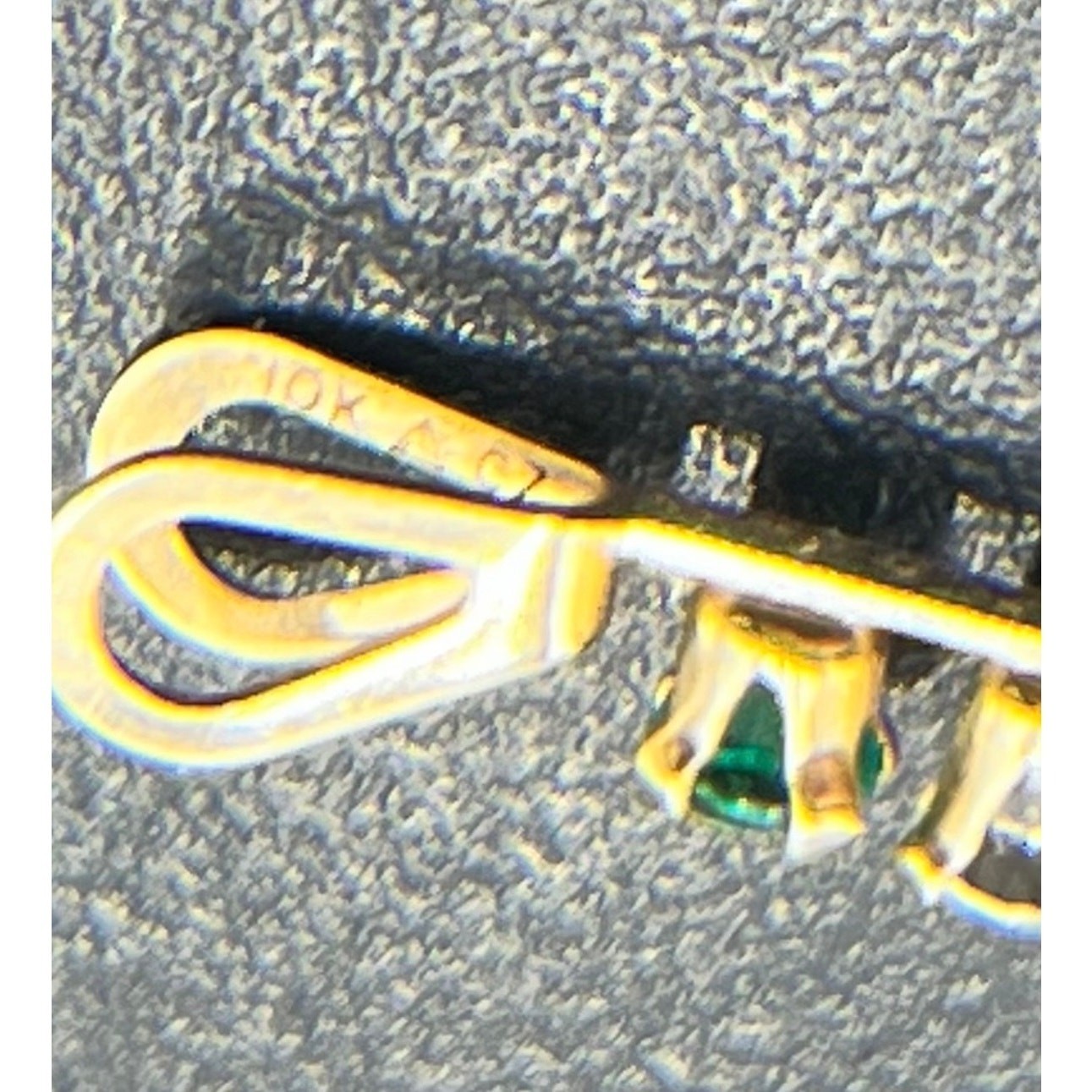 10k Yellow Gold Round Prong Set Emerald and CZ Linear Vertical May Pendant