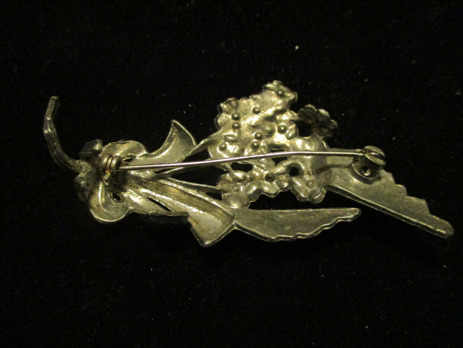 Vintage Estate Antique Pot Metal Enamel Forget me not Spray of Flowers Brooch