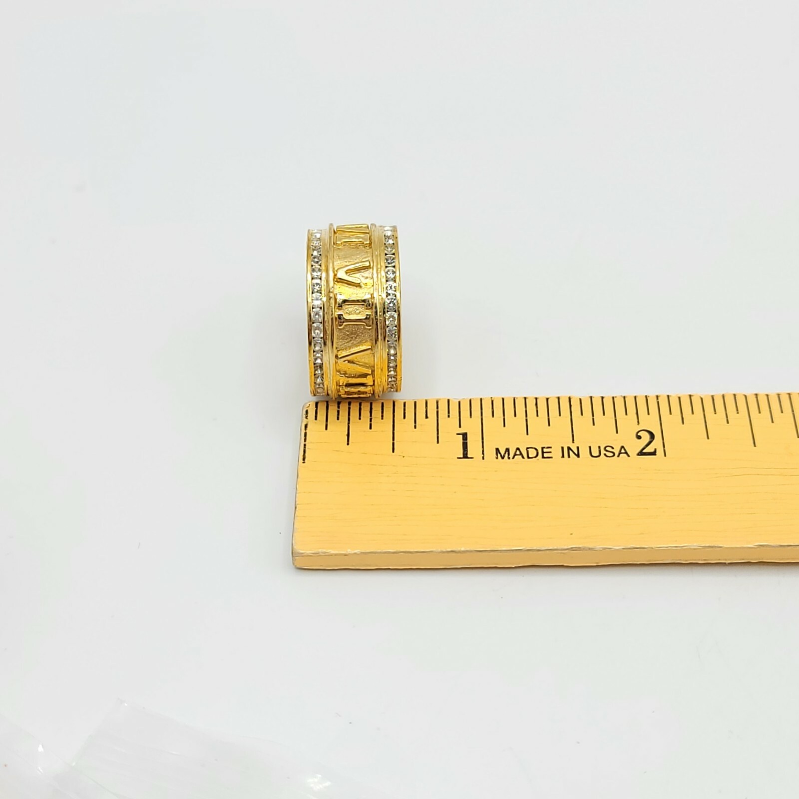Vtg Sz 10 Ring ESPO Roman Numerals Eternity Channel Set Rhinestones Jewelry