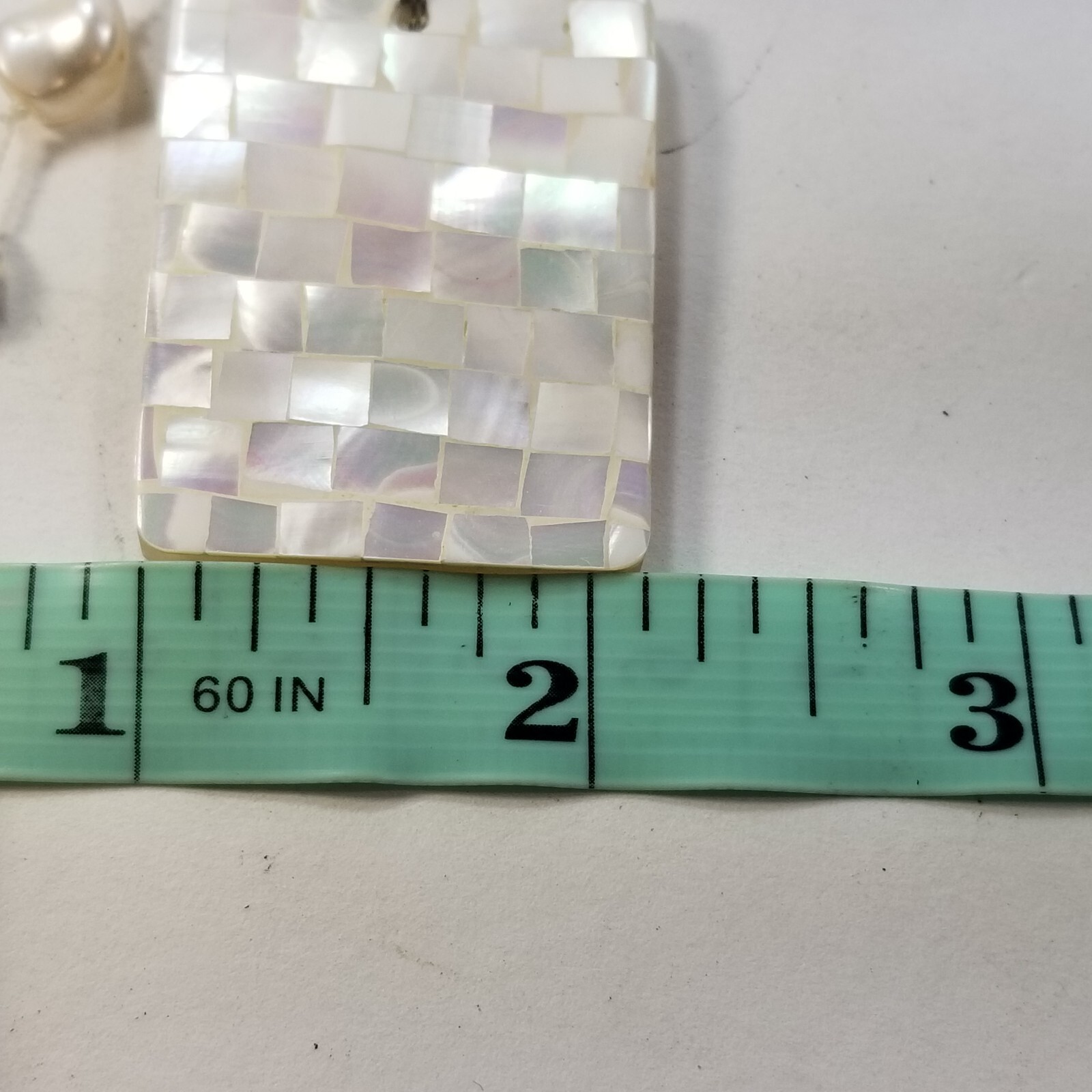 925 Sterling Silver Mother of Pearl Inlay Pendant/Necklace Choker Station 16.5″