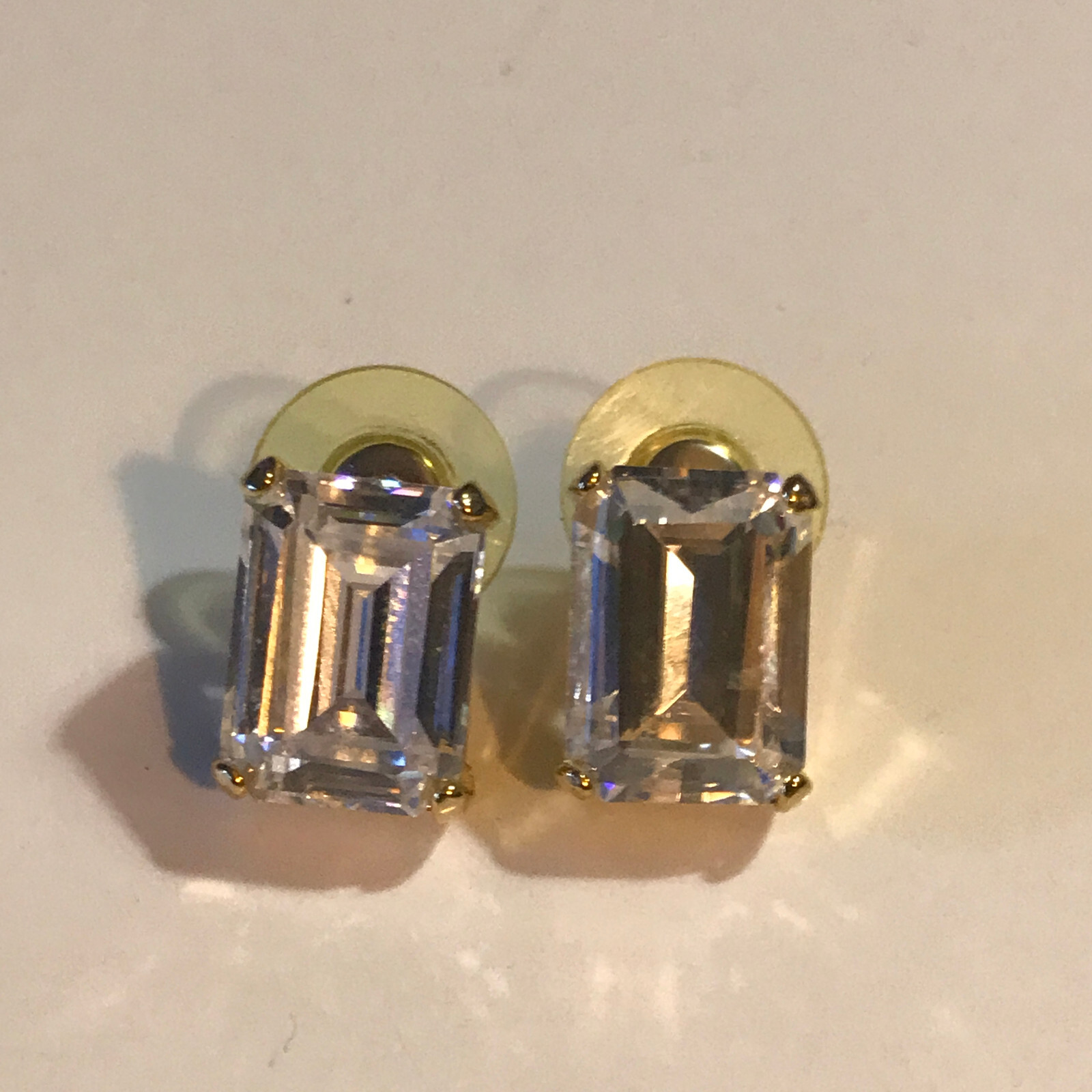 Gold Tone Baguette Cubic Zirconia Stud Earrings Gold Plated Ear Wire NOI