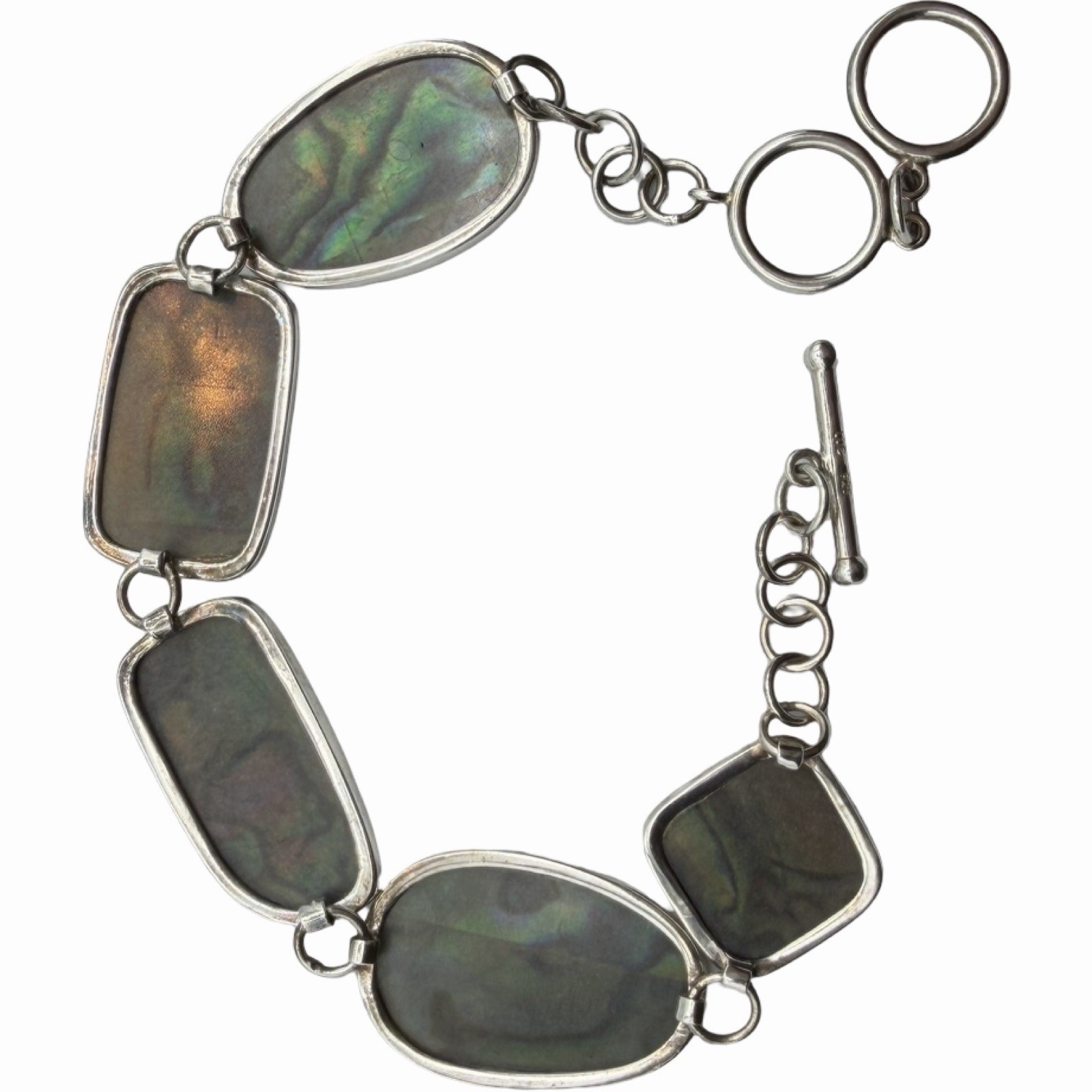 Vintage Sterling Silver 925 LUC Abalone Shell Bracelet 8″ Lucas Lameth