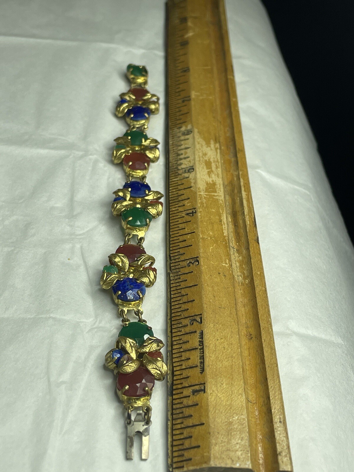 Vintage 1930’s Faceted Czech Glass- Gilt Metal Faux Gemstone SIGNED