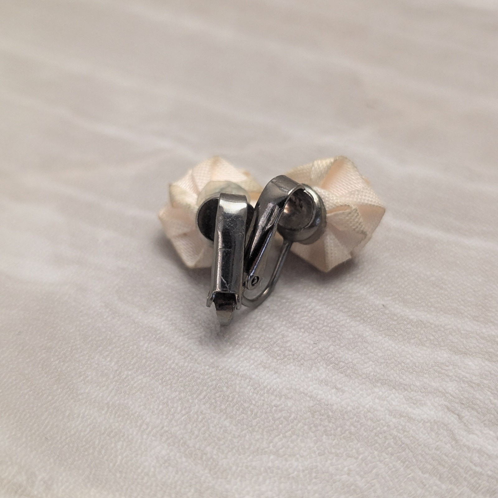 Vintage Clip On Earrings Very Light Peachy Pink Fabric Rose