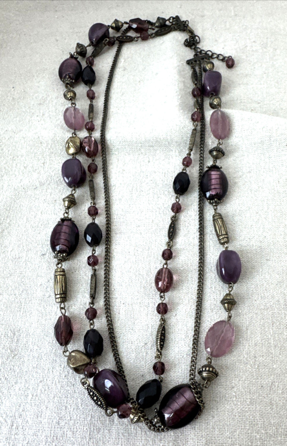 Plum Layer Victorian Revival chain Necklace Metal Jewelry Goth Glass Ceramic