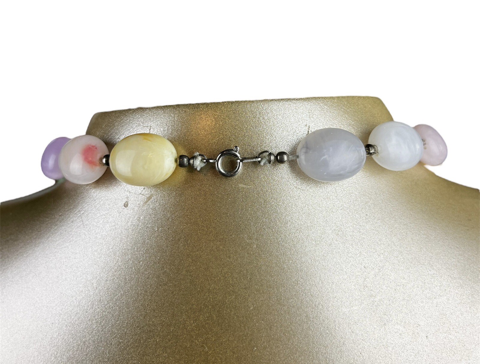 Vintage marbled lucite colorful pastel large oval bead necklace.