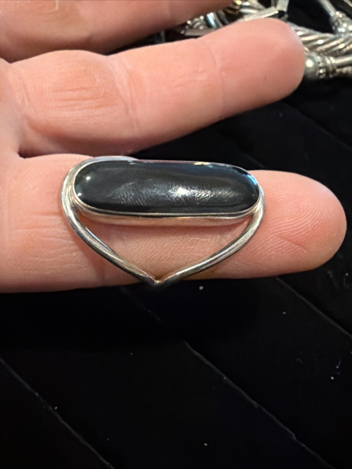 VINTAGE STERLING SILVER MEXICO ATI 925 LARGE BLACK ONYX RING NICE