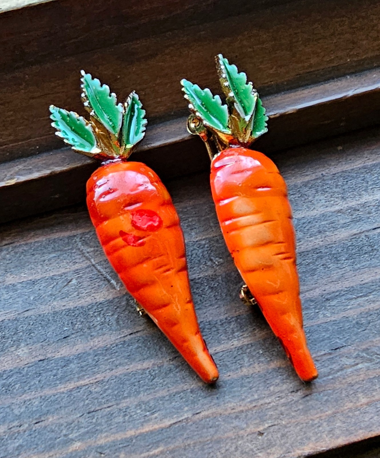 2 Unsigned Original by Robert Gold Orange Enamel Carrot Scatter Pins Brooch Set