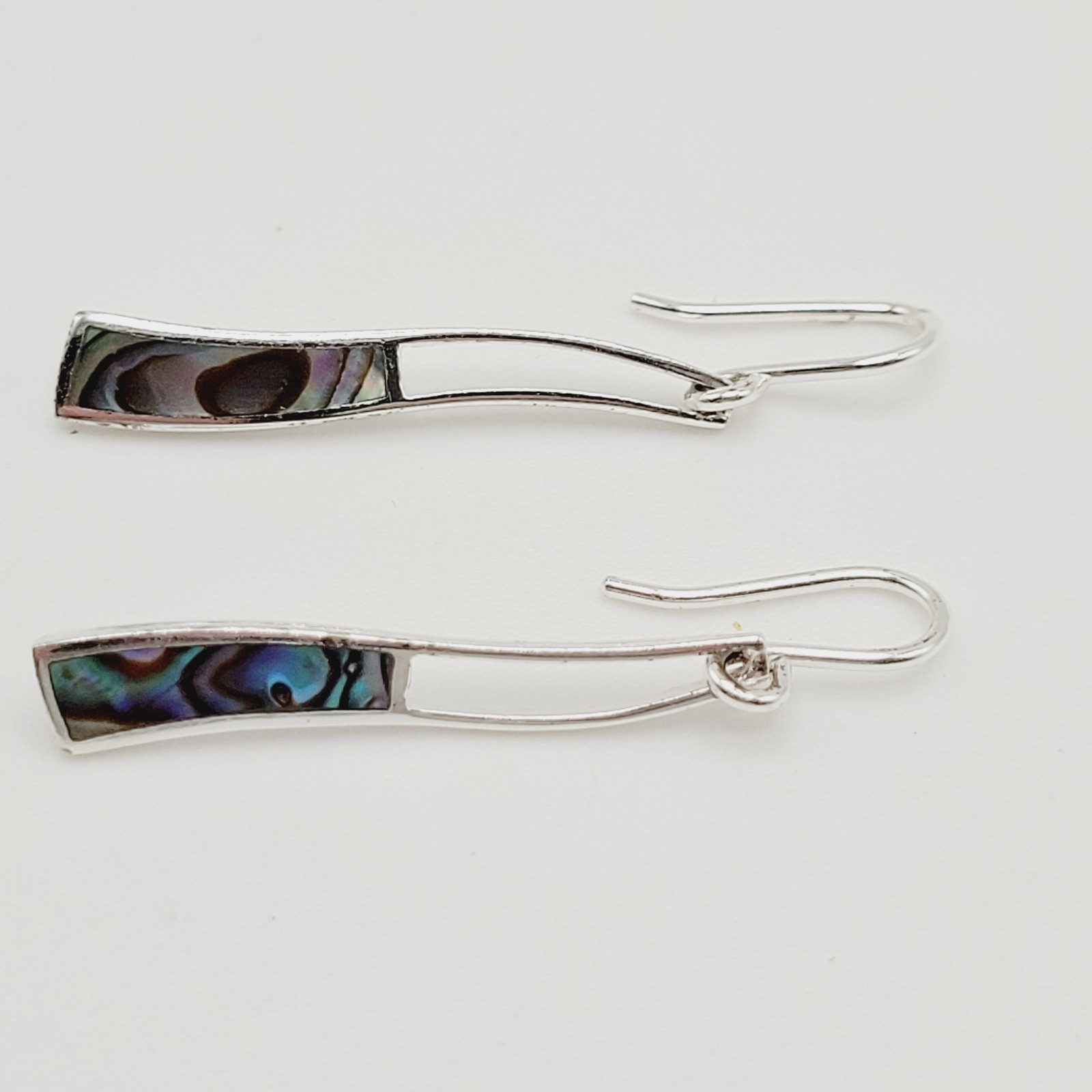 Iridescent Paua Shell Ocean Wave SU 925 Thailand Dangle Pierced Hook Earrings