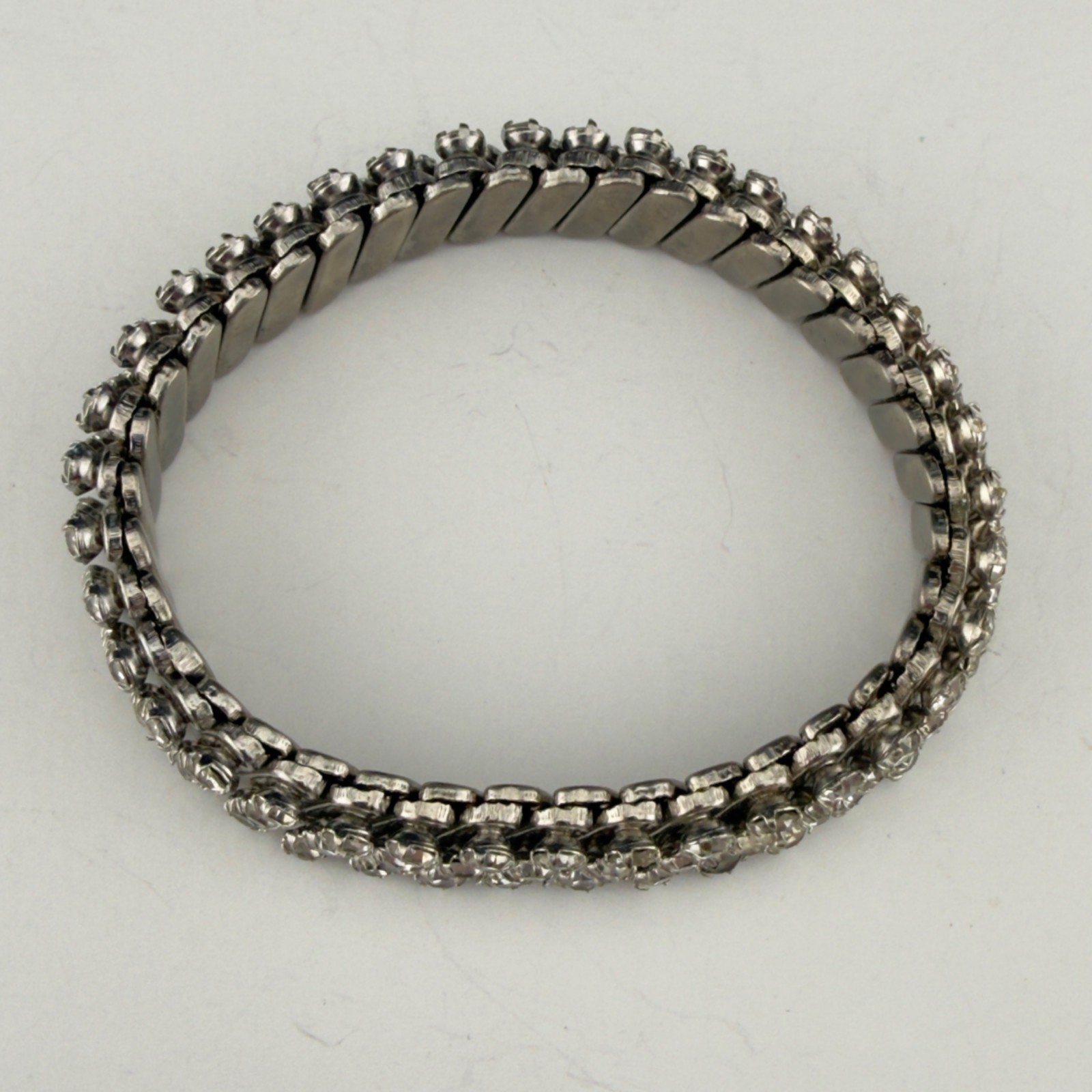 Vintage Rhinestone Expansion Bracelets Set of 2 Stretch Silver/Gold Tone 3 Row