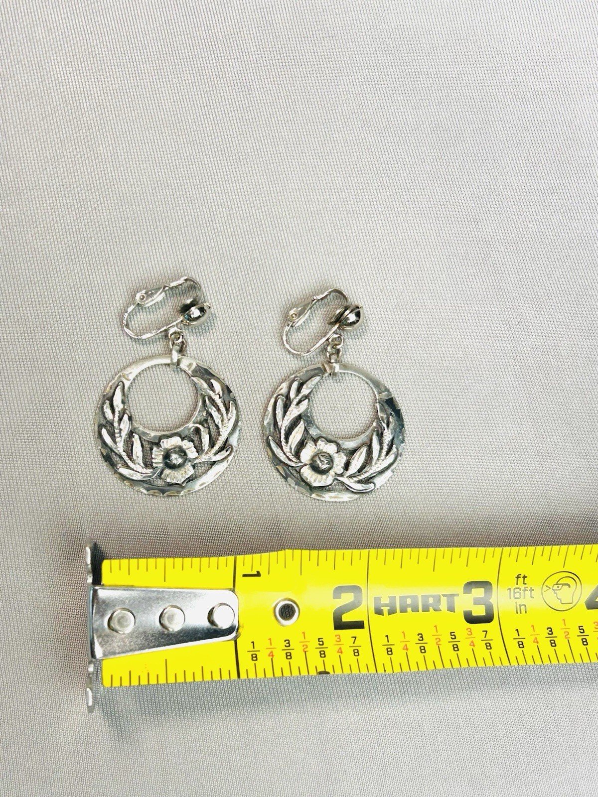 Sterling Silver Plata 925 Joy Mex Pair Of Large Floral Clip On Earrings