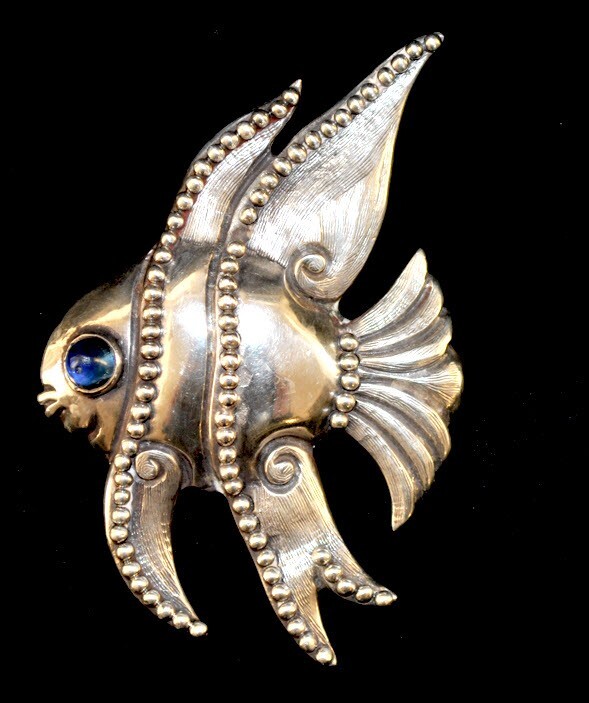 CIRCA 1950 LOS CASTILLO TAXCO MEXICO STERLING BROOCH ANGEL FISH 349 RARE