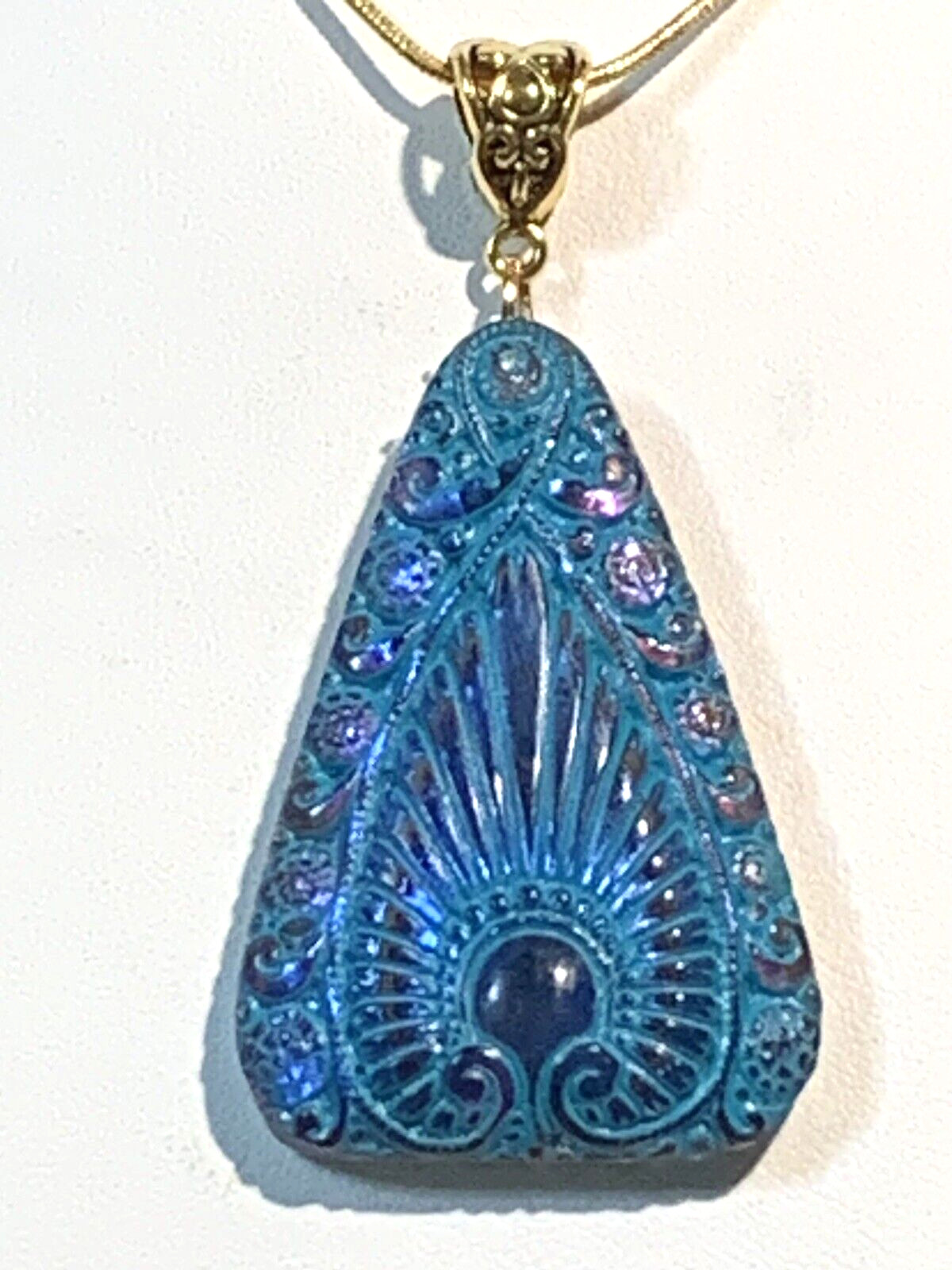 LAST ONES* VTG.EGYPT REVIVAL IRIDESCENT BLUE/VIOLET CZECH GLASS NECKLACE.g.verdi
