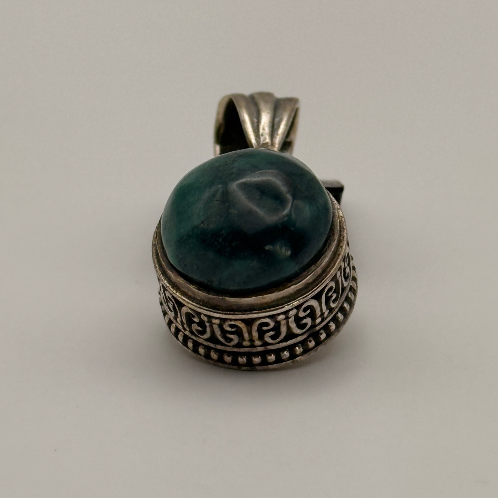 Ancient Victorian Pendant Silver Necklace Rare Amulet With Natural Stone