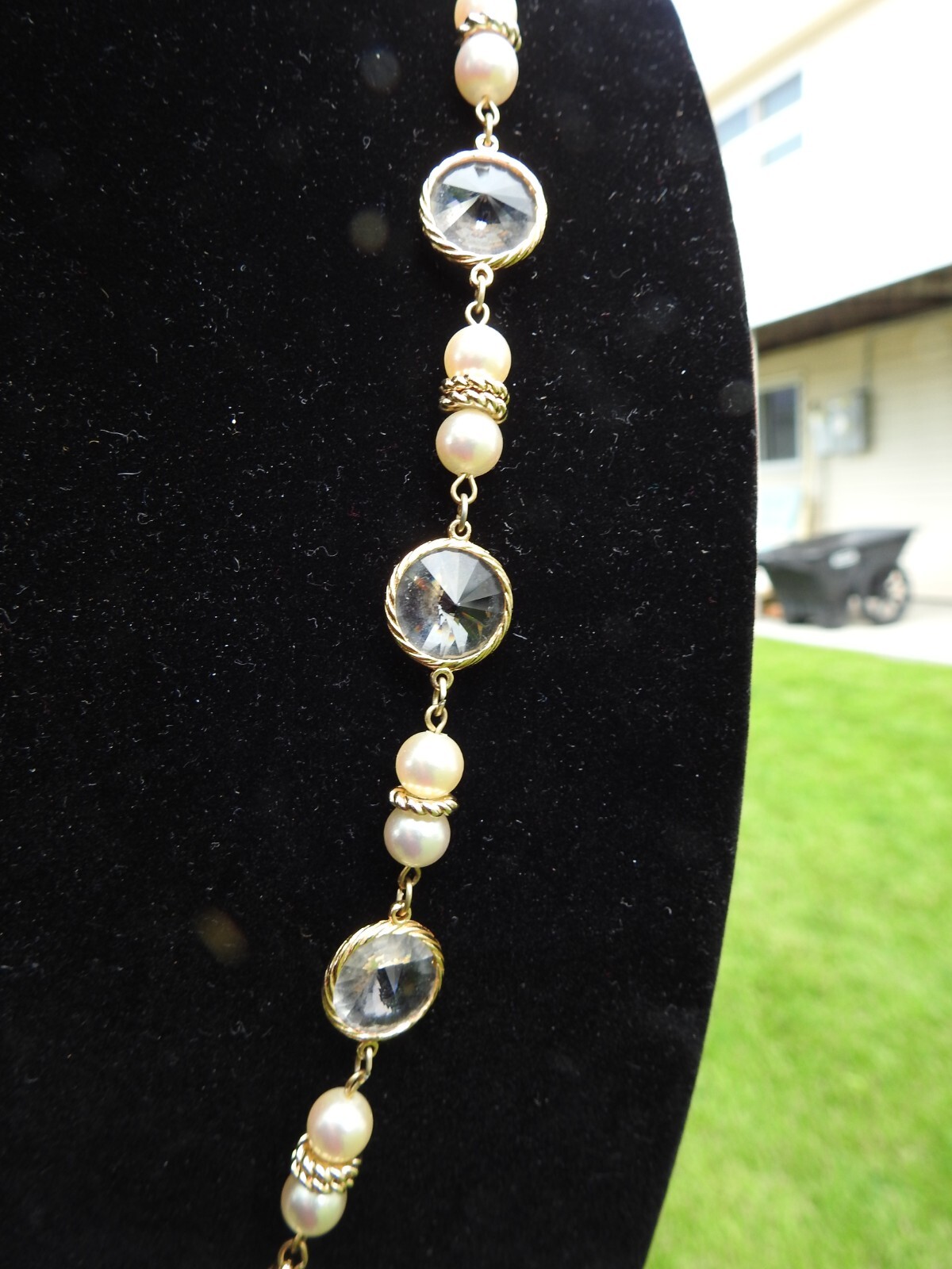 Vintage Gold Tone Faceted Crystal Pearls No Clasp Necklace 34″